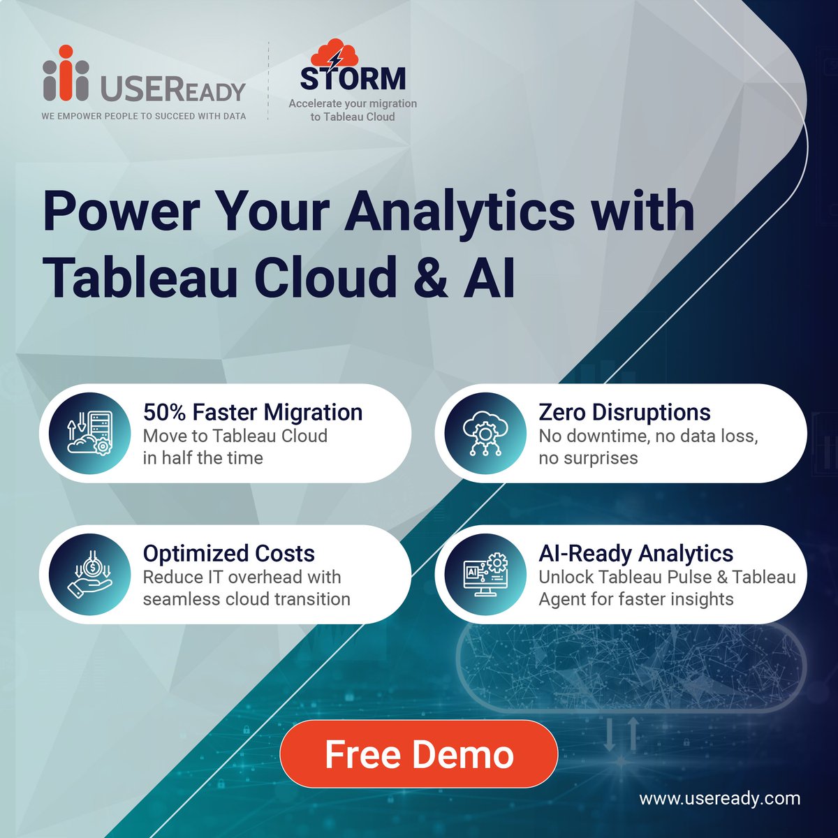 USEReadyInc's tweet image. USEReady&apos;s industry-leading Tableau Server to Cloud migration accelerator, STORM unlocks AI-ready analytics while making your move to Tableau Cloud faster and smarter than ever – hubs.ly/Q0368wc00

 #TableauMigration #CloudMigration #TableauCloud #BusinessIntelligence