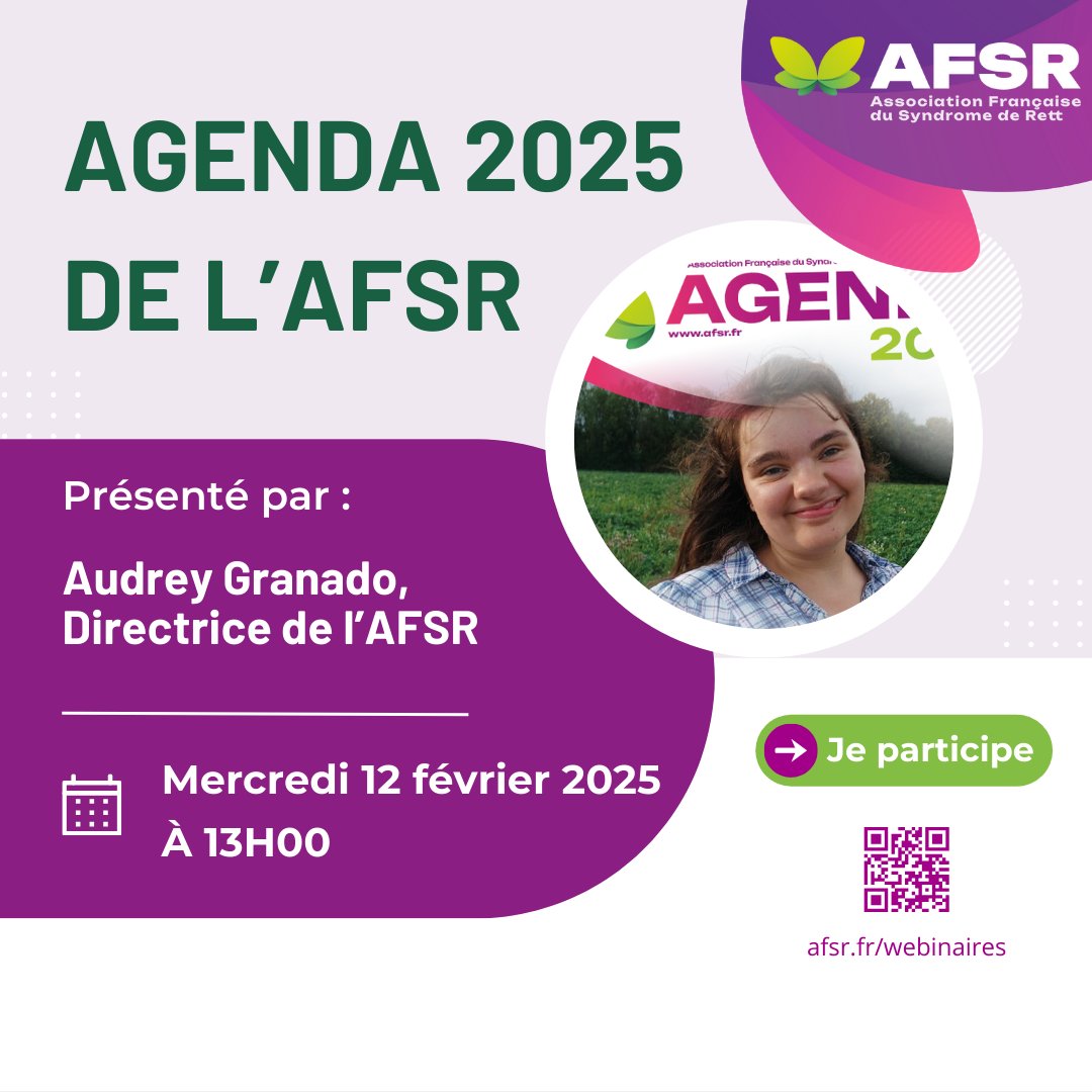 Demain à 13h00, aura lieu le premier webinaire de l’année 

Audrey Granado, directrice de l’AFSR, vous présentera l’agenda 2025 de l’AFSR avec nos événements à ne pas manquer. 

Pour participer, rdv ici : afsr.fr/webinaires/ 

#afsrett #syndromederett #rettsyndrome #webinaire