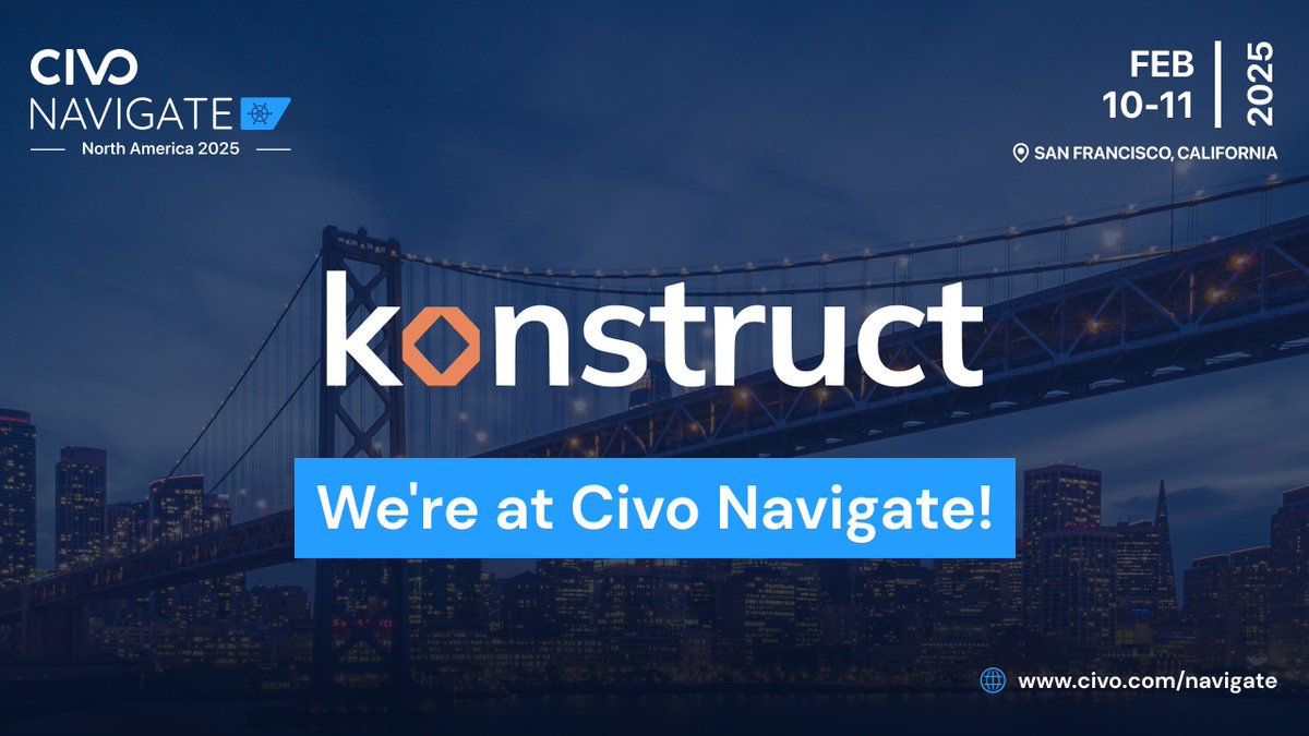 Konstruct (@konstructio) on Twitter photo Second & last day of <a href="/civonavigate/">Civo Navigate</a> 😭
We'll be at our booth & we definitely want to geek out on cloud native with you.
<a href="/vitamindietz/">John Dietz</a> & <a href="/jre519/">Jared Edwards</a> are doing a workshop, One-Command OSS Platform Building Your Cloud-Native Playground at 3:30PM. See you there!
#civonavigate Second & last day of <a href="/civonavigate/">Civo Navigate</a> 😭
We'll be at our booth & we definitely want to geek out on cloud native with you.
<a href="/vitamindietz/">John Dietz</a> & <a href="/jre519/">Jared Edwards</a> are doing a workshop, One-Command OSS Platform Building Your Cloud-Native Playground at 3:30PM. See you there!
#civonavigate