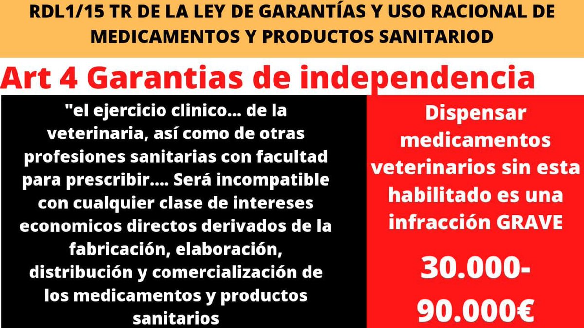gfarmaunidos's tweet photo. Los veterinarios nunca pudieron vender medicamentos, si lo hicieron cometieron 3 delitos, uno fiscal, por cobrar en "B" ,otro de intrusismo profesional al vulnerar la ley de las profesiones sanitarias y no cumplir  la ley de garantías @Haciendagob @mapagob @sanidadgob https://t.co/Ud6yYUOgB7