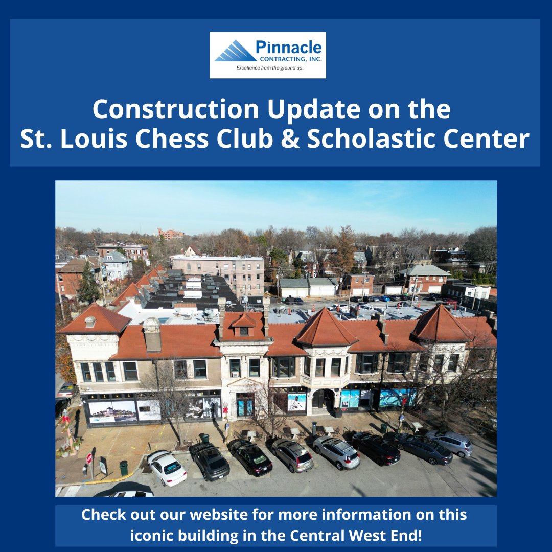 Pinnacle Contracting (@pinnaclestl) on Twitter photo Construction continues on the 33,000 SF Chess Club & Scholastic Center in the Central West End. This historic feature will be renovated and expanded to better accommodate members and provide a modernized experience. bit.ly/3C9w1Sg <a href="/STLChessClub/">Saint Louis Chess Club</a> Construction continues on the 33,000 SF Chess Club & Scholastic Center in the Central West End. This historic feature will be renovated and expanded to better accommodate members and provide a modernized experience. bit.ly/3C9w1Sg <a href="/STLChessClub/">Saint Louis Chess Club</a>