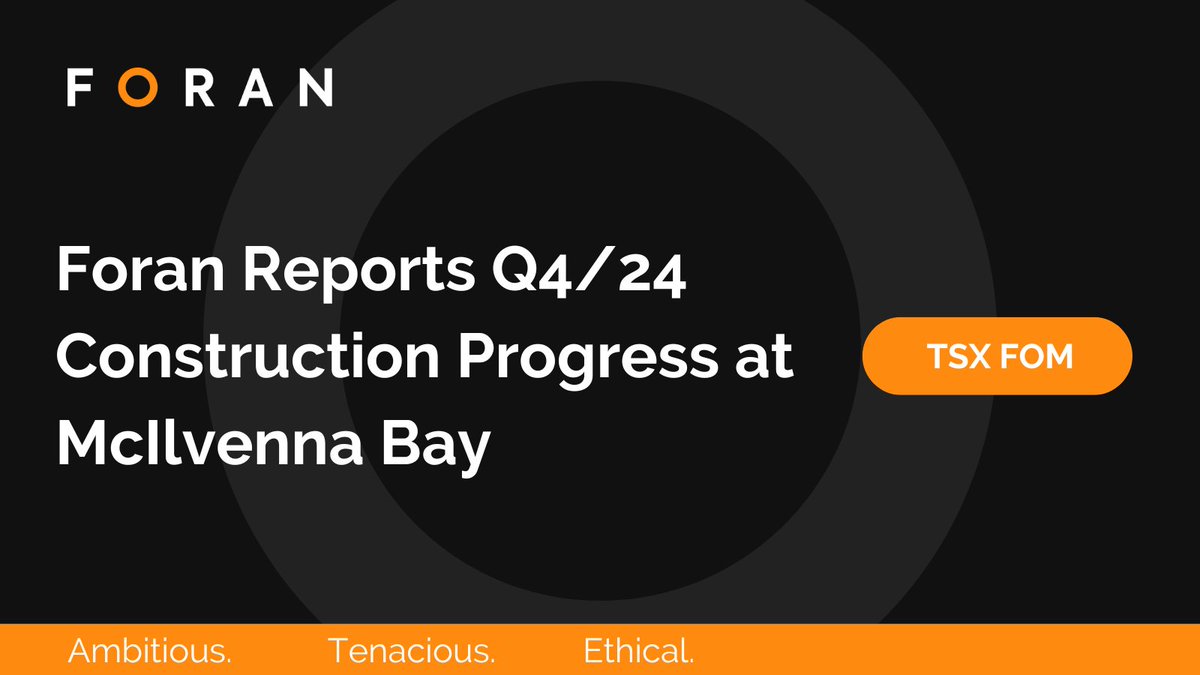 News Release: Foran Reports Q4/24 Construction Progress at McIlvenna Bay

foranmining.com/wp-content/upl… 

#MiningNews #Copper #Zinc