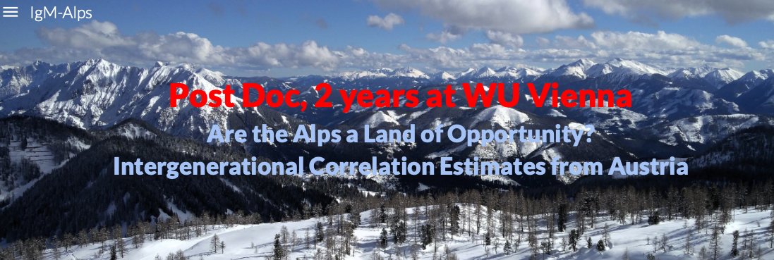 Martin Halla (@hallamartin) on Twitter photo #Econ Job Vacancy — Post Doc, 2 years at WU Vienna
Are you interested in collaborating with us (<a href="/WFrimmel/">Wolfgang Frimmel</a> , <a href="/HO2604/">Harald Oberhofer</a> ) on research papers focused on intergenerational mobility in Austria?
- Vienna University of Economics & Business (<a href="/wu_vienna/">WU Vienna</a>)
- Fulltime research position at #Econ Job Vacancy — Post Doc, 2 years at WU Vienna
Are you interested in collaborating with us (<a href="/WFrimmel/">Wolfgang Frimmel</a> , <a href="/HO2604/">Harald Oberhofer</a> ) on research papers focused on intergenerational mobility in Austria?
- Vienna University of Economics & Business (<a href="/wu_vienna/">WU Vienna</a>)
- Fulltime research position at
