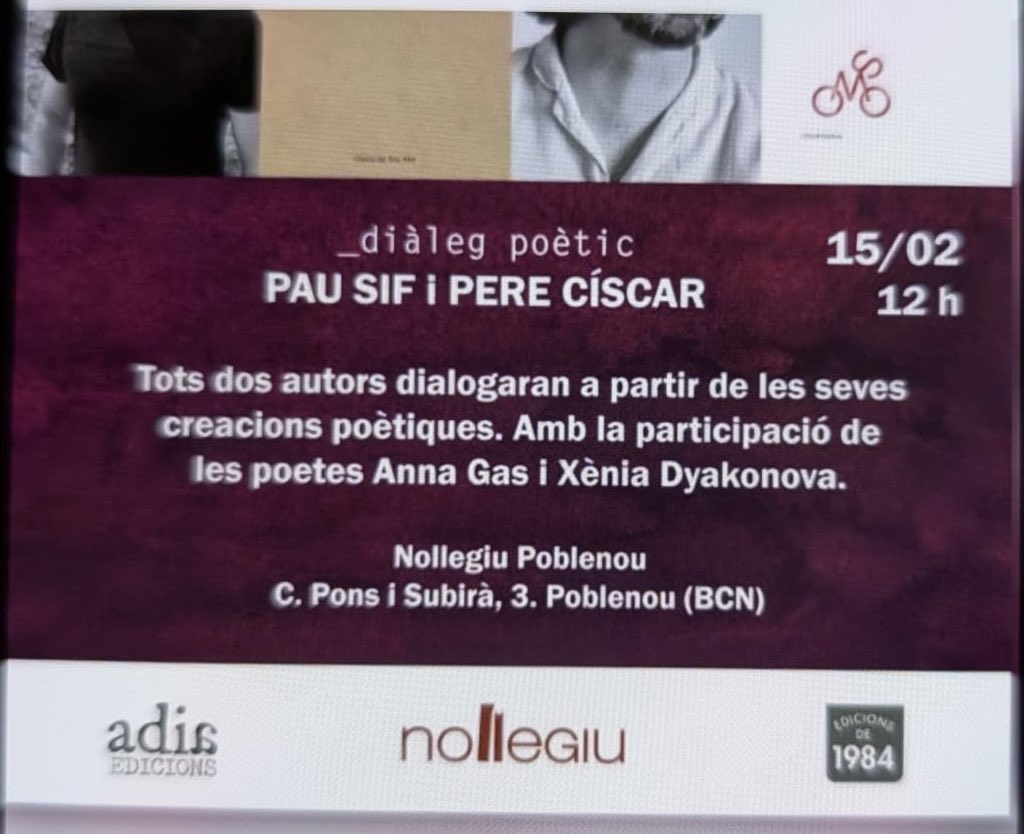 AnnaGas_'s tweet image. Aquest dissabte, amb la Xènia Dyakonova, presentarem ‘Falsa-ratlla’ de Pau Sif i ‘Actual’ de Pere Císcar. A la ⁦@Nollegiu⁩ a les 12h!