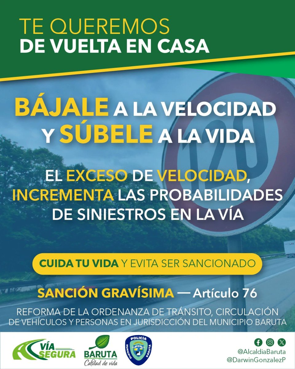 ¡Bájale a la velocidad y súbele a la vida! 

*Cuida tu vida y evita ser sancionado*
