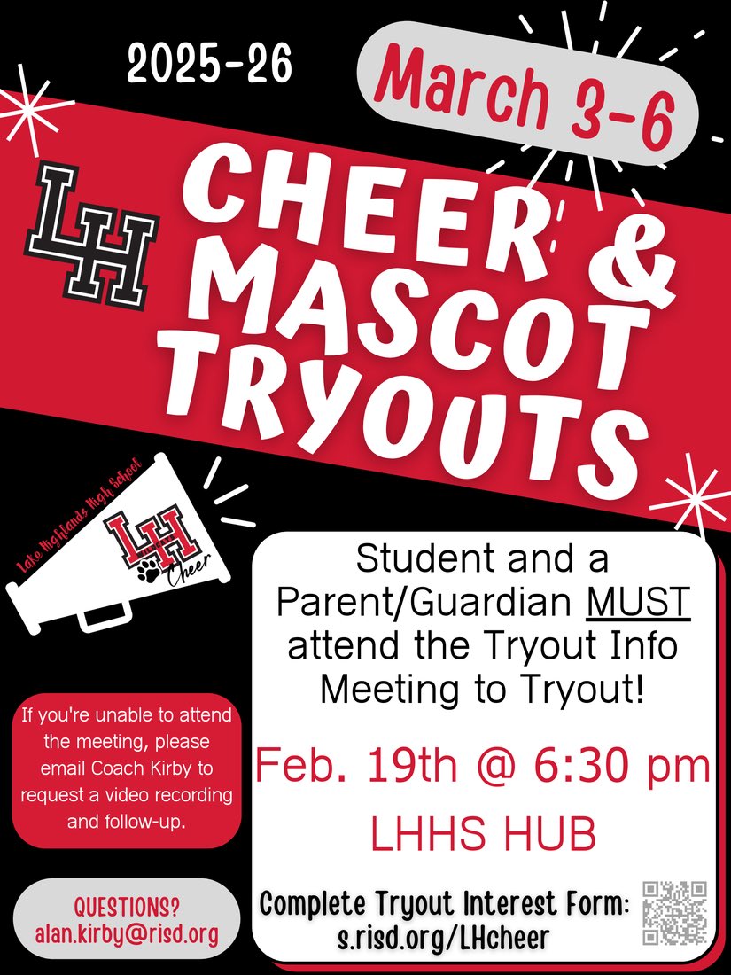 Cheer tryout interest meeting is Feb. 19th!!