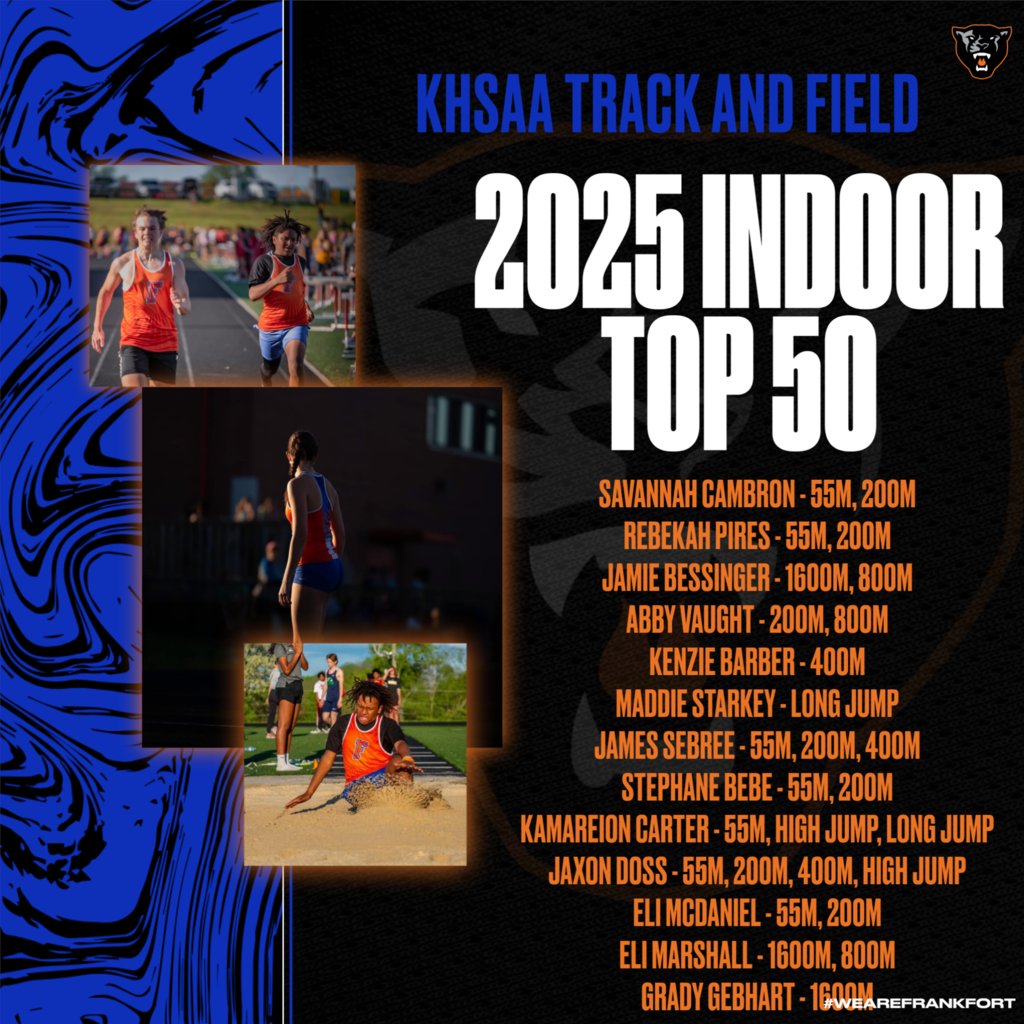 Updated KHSAA State Indoor rankings are out and our Panthers are on TOP! 
Congratulations to James Sebree and Stephane Bebe for currently being ranked 1st and 2nd in the state in the 55M dash!