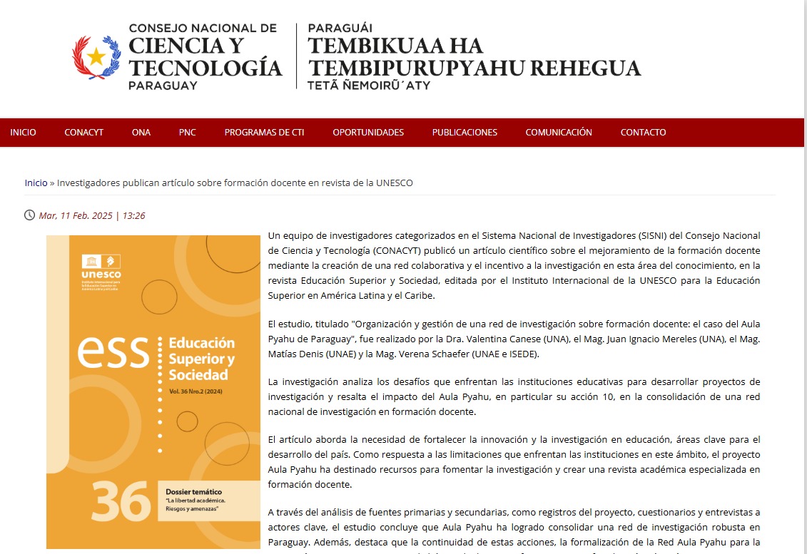 Colaboración <a href="/UNAE_Enc/">UNAE</a> <a href="/una_py/">Universidad Nacional de Asunción</a> en el marco del proyecto <a href="/AulaPyahu/">Aula Pyahu</a> y potenciando la investigación en educación desde el <a href="/conacytparaguay/">Conacyt Paraguay</a>