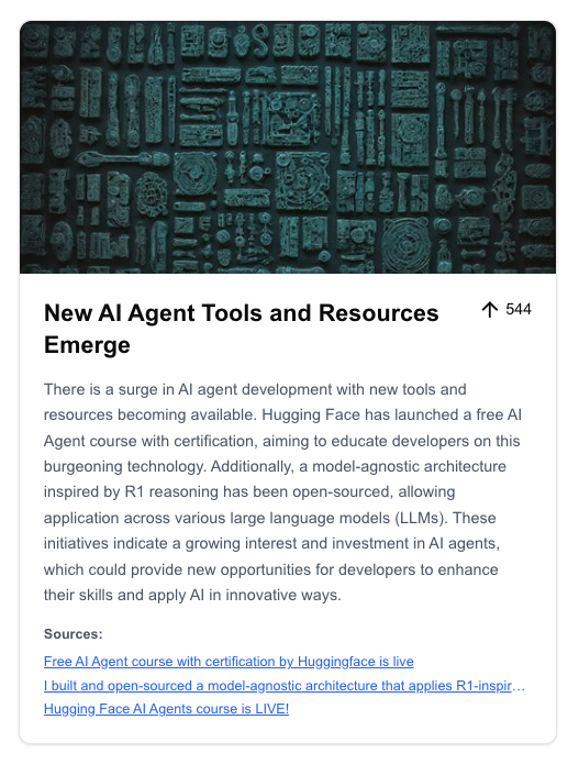 ReadZeit's tweet photo. Top story today: @huggingface's free AI Agent course getting some traction! 🚀 https://t.co/LiWnpvlzZn