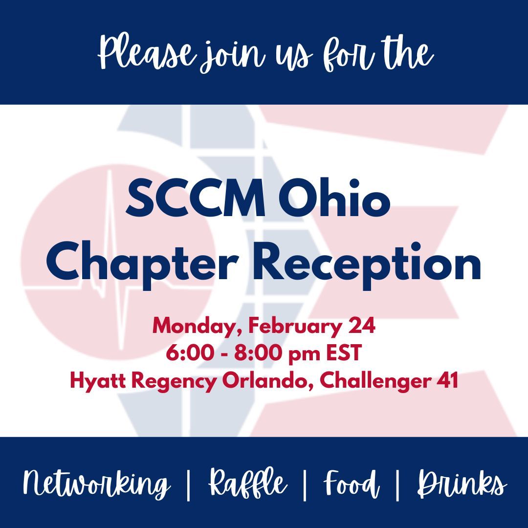 📆 Pencil us into your Congress plans 📆 The SCCM Ohio Chapter is excited to announce our upcoming Chapter Reception. You can find us Monday, February 24th, 2025 from 6-8pm EST at the Hyatt Regency Orlando, room: Challenger 41!