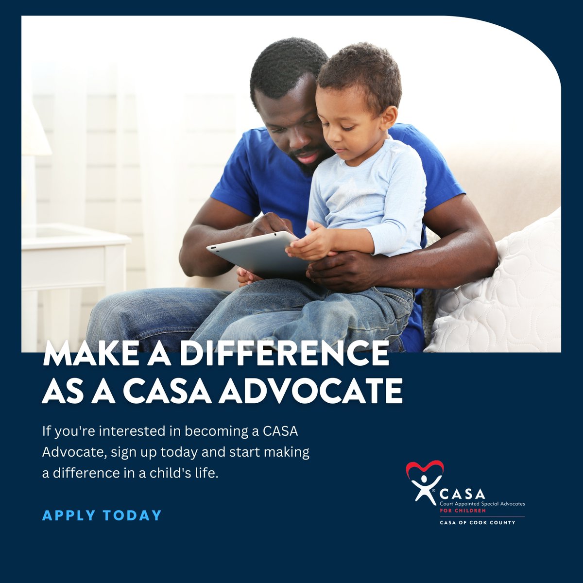 CASA advocates are dedicated to giving children the lives they deserve. High advocacy rates lead to greater success for kids—volunteer with CASA of Cook County today!

Get started by visiting us at our website: casacookcounty.org

#CASAofCookCounty #advocacy