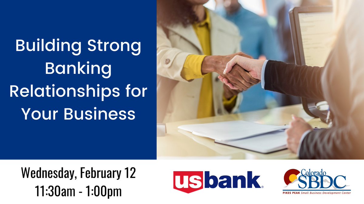 📢 Attention Business Owners! 🚀
✨ Learn how to:
✔️ Access credit and funding options with ease
✔️ Expand your professional network through your bank

📅 Wednesday, February 12th
📍 Pikes Peak SBDC
🔗 Register now: loom.ly/F4sVUvI
