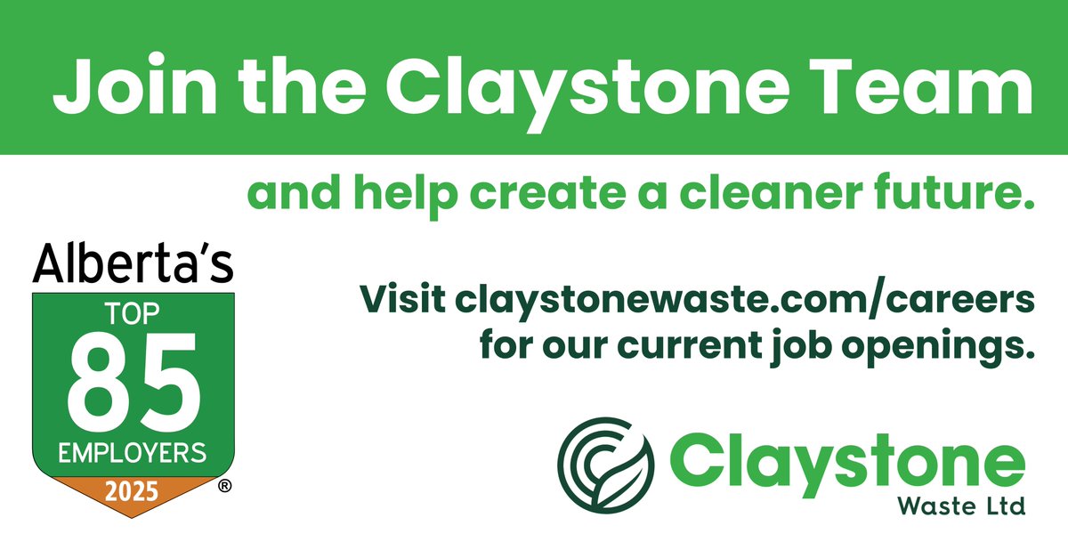 Here's your chance to join one of Alberta's Top 85 Employers for 2025!

Claystone Waste is currently recruiting for a Compost Equipment Operator for our Ryley site. If you love operating heavy duty equipment and want to be part of a team that turns organic waste into quality