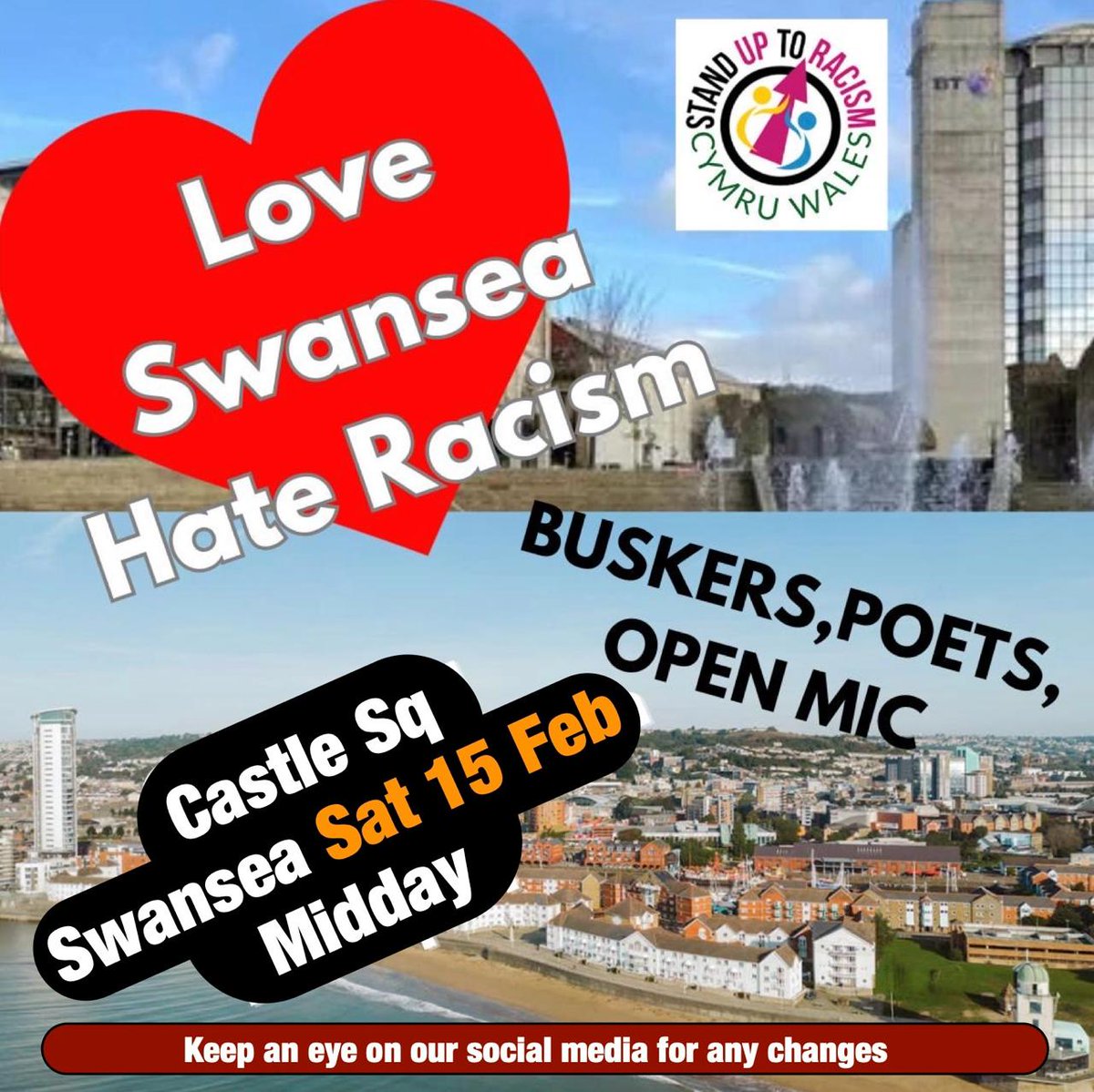 Richard REPEAT (@richardrepeat) on Twitter photo Calling all anti racists, musicians, poets...
Join us in Swansea on Saturday at 12 to celebrate diversity & resist far-right plans to bring a 'Love Racism Hate Swansea' event to our city! We'll only have a basic PA but let's be realistic and achieve the impossible! <a href="/AntiRacismDay/">Stand Up To Racism</a> Calling all anti racists, musicians, poets...
Join us in Swansea on Saturday at 12 to celebrate diversity & resist far-right plans to bring a 'Love Racism Hate Swansea' event to our city! We'll only have a basic PA but let's be realistic and achieve the impossible! <a href="/AntiRacismDay/">Stand Up To Racism</a>