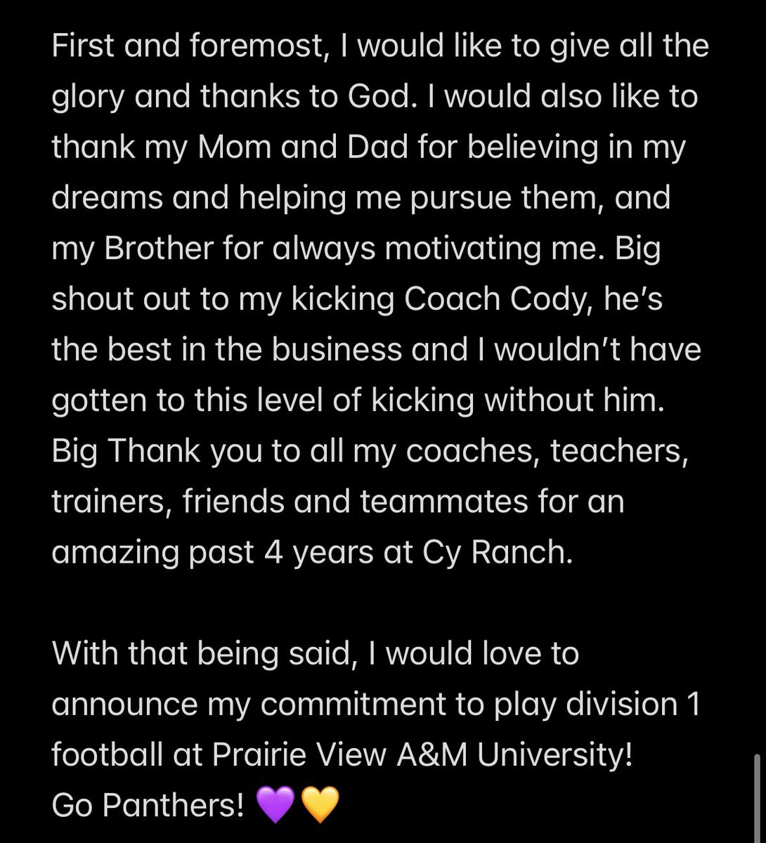 Diego Alfaro 5โญ๏ธK (@diegoalfaro06kp) on Twitter photo Committed.
<a href="/pvamufb_/">Prairie View A&M Football</a> <a href="/CoachJayHad/">Jackson Hadley</a> <a href="/B_Buck50/">Brett Buckridge (Buck)</a> <a href="/coachjack212/">Tremaine Jackson</a> <a href="/CMKicking/">๐พ๐ค๐๐ฎ ๐๐๐ฃ๐๐๐ก๐ก ๐๐๐๐ ๐๐ฃ๐</a> <a href="/WRAB50/">William Blaylock</a> <a href="/CoachKeggins/">Coach Jullian Keggins</a> <a href="/Coach_Herrera76/">Anthony Herrera</a>
<a href="/shwstppr34/">Coach Tyson Wilson</a> <a href="/Coach_Wozniak/">Coach Conrad Wozniak</a> <a href="/carrier_teddy/">Coach Teddy Carrier, M.Ed.</a> <a href="/J_Hines74/">Jacob Hines</a> <a href="/CoachScottTX/">SAMMY SCOTT</a> <a href="/Coach_Ware/">Brian Ware</a> <a href="/CyRanchFB/">Cypress Ranch Football (TX)</a> Committed.
<a href="/pvamufb_/">Prairie View A&M Football</a> <a href="/CoachJayHad/">Jackson Hadley</a> <a href="/B_Buck50/">Brett Buckridge (Buck)</a> <a href="/coachjack212/">Tremaine Jackson</a> <a href="/CMKicking/">๐พ๐ค๐๐ฎ ๐๐๐ฃ๐๐๐ก๐ก ๐๐๐๐ ๐๐ฃ๐</a> <a href="/WRAB50/">William Blaylock</a> <a href="/CoachKeggins/">Coach Jullian Keggins</a> <a href="/Coach_Herrera76/">Anthony Herrera</a>
<a href="/shwstppr34/">Coach Tyson Wilson</a> <a href="/Coach_Wozniak/">Coach Conrad Wozniak</a> <a href="/carrier_teddy/">Coach Teddy Carrier, M.Ed.</a> <a href="/J_Hines74/">Jacob Hines</a> <a href="/CoachScottTX/">SAMMY SCOTT</a> <a href="/Coach_Ware/">Brian Ware</a> <a href="/CyRanchFB/">Cypress Ranch Football (TX)</a>