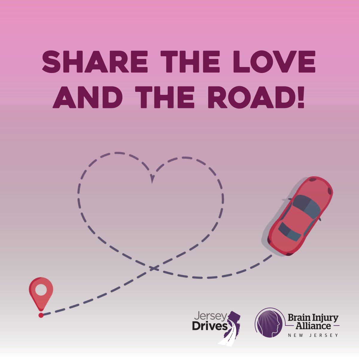 Roses are red, Violets are blue, I’m happy to share the road with you! Remember to share the road with cyclists and pedestrians so we can all get home safely to the ones we love. <a href="/JerseyDrives/">Jersey Drives</a> <a href="/BrainInjuryNJ/">BIANJ</a>