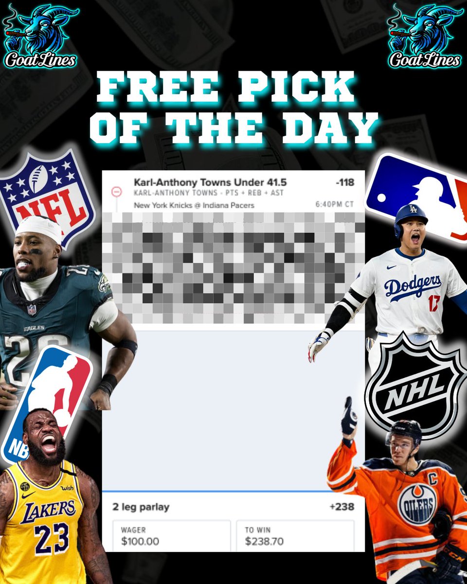 Goat Lines (@goat_lines) on Twitter photo ๐ฏ Free Pick of the Day ๐๐ฅ
Today's pick is locked in, but if you want to see the other legs in the parlay, join our Discord for the full breakdown! Donโt miss out on the action.
๐ discord.gg/Tk5WrMWK5q
#SportsBetting #FreePick #Parlay #BettingTips #nbabets #NBAPicks ๐ฏ Free Pick of the Day ๐๐ฅ
Today's pick is locked in, but if you want to see the other legs in the parlay, join our Discord for the full breakdown! Donโt miss out on the action.
๐ discord.gg/Tk5WrMWK5q
#SportsBetting #FreePick #Parlay #BettingTips #nbabets #NBAPicks