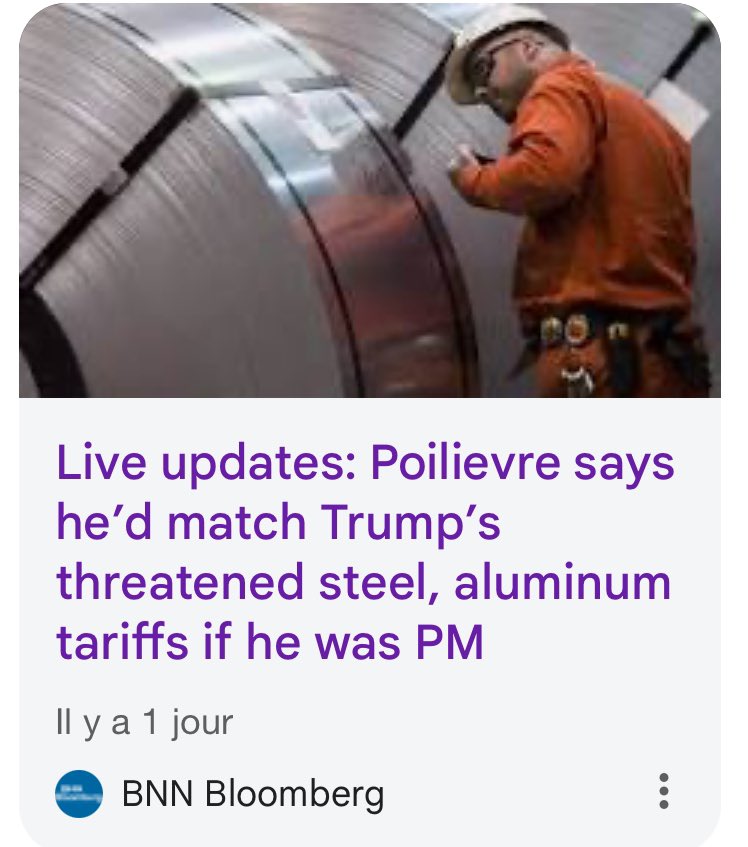 MaximeBernier's tweet photo. Once again, after Trump announced 25% tariffs on steel and aluminum imports, all the establishment leaders — Trudeau, Singh and Poilievre — freaked out and called for “dollar-for-dollar” retaliatory tariffs. 

Can’t they just calm down for a minute and think like adults instead of panicking and displaying fake patriotism? 

Canada is the main supplier of steel and aluminium to the US. We won’t even be less competitive than other countries since the tariffs apply to all countries. The US also cannot start producing a lot more of these metals in the short term to replace imports, it will take years and billions in investments before this can happen. 

So Mr. Trump is simply imposing a 25% tax NOT ON CANADA but on American consumers of all sorts of essential products made with steel and aluminum. Of course, this can create some chaos in markets and affect our producers in the short term, but the US are primarily hurting themselves, not us. 

Trump will continue to play this game as long as it works at destabilizing the governing elites of weak countries like Canada, in order to get what he wants. 

We don’t have to play it and react like hopeless idiots each time. What we should do, as I said last week, is offer him a deal — including putting supply management on the table — that he will see as advantageous, while benefiting us too. 

And then adopt long overdue reforms — that can be found in the PPC platform — to strengthen our economy and our society instead of undermining them as the Liberals have done for a decade, leaving us more vulnerable than ever.