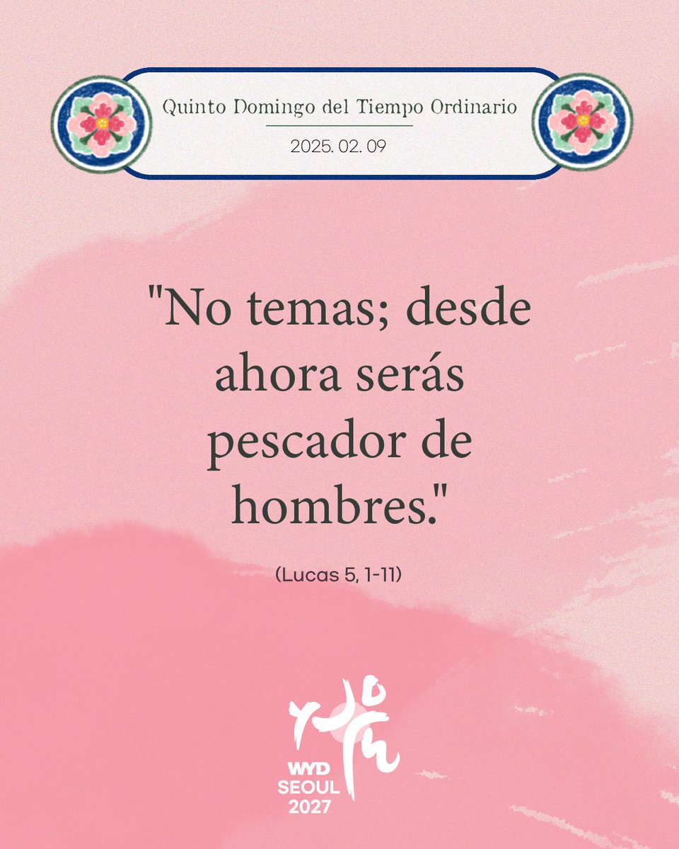El domingo pasado celebramos el Quinto Domingo del Tiempo Ordinario. Dios nos confía la misión de anunciar el Evangelio, aun con nuestras debilidades. Que el Espíritu Santo guíe nuestra vida para que su Palabra dé fruto en cada rincón del mundo. 🙏✨

#Seoul2027 #JMJ2027