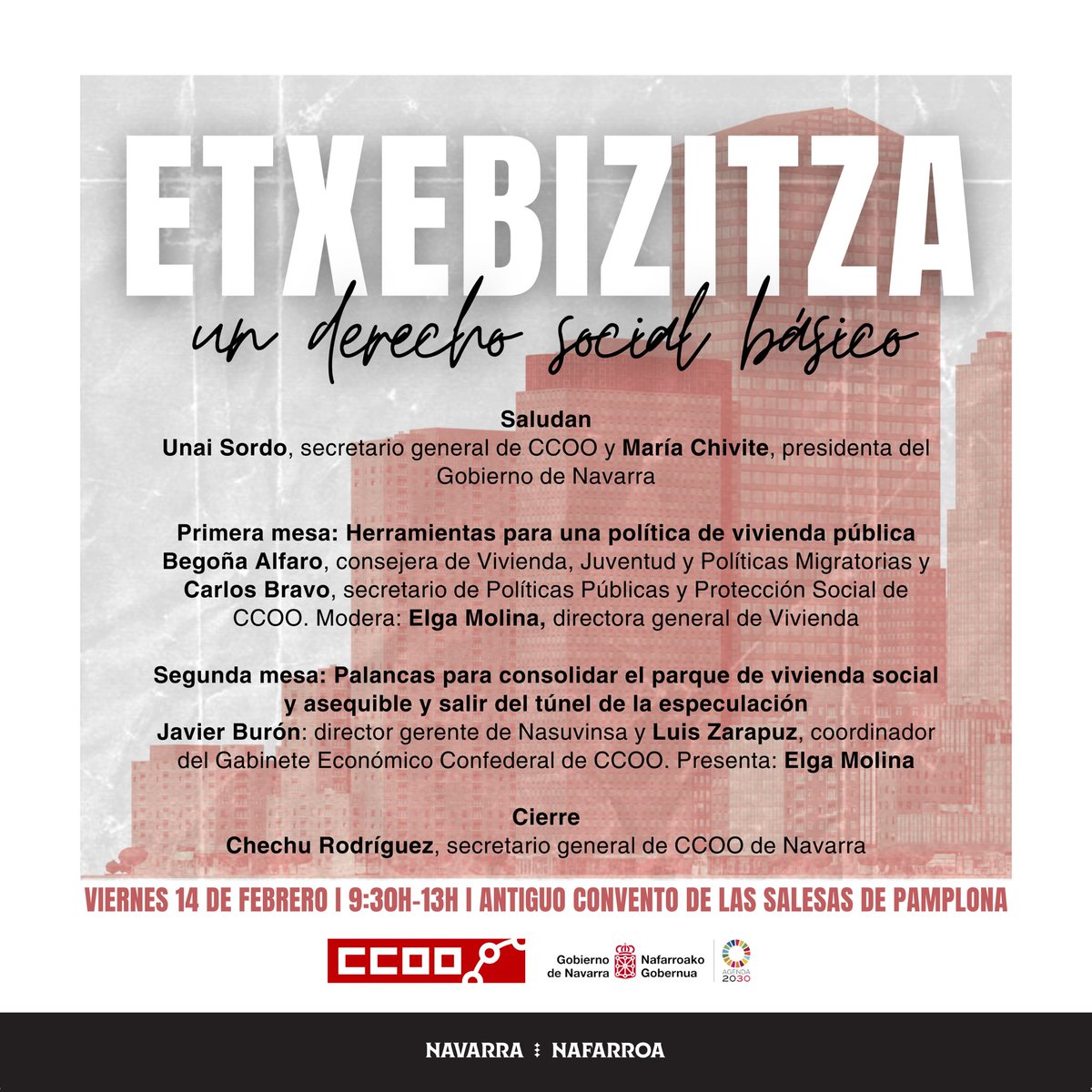 📆¡Apunta en la agenda! 😃

Este viernes, junto a <a href="/ccoonavarra/">CCOO Navarra</a>, hemos organizado una jornada que promete. 👏🏻🤩

#vivienda #navarra #nafarroa