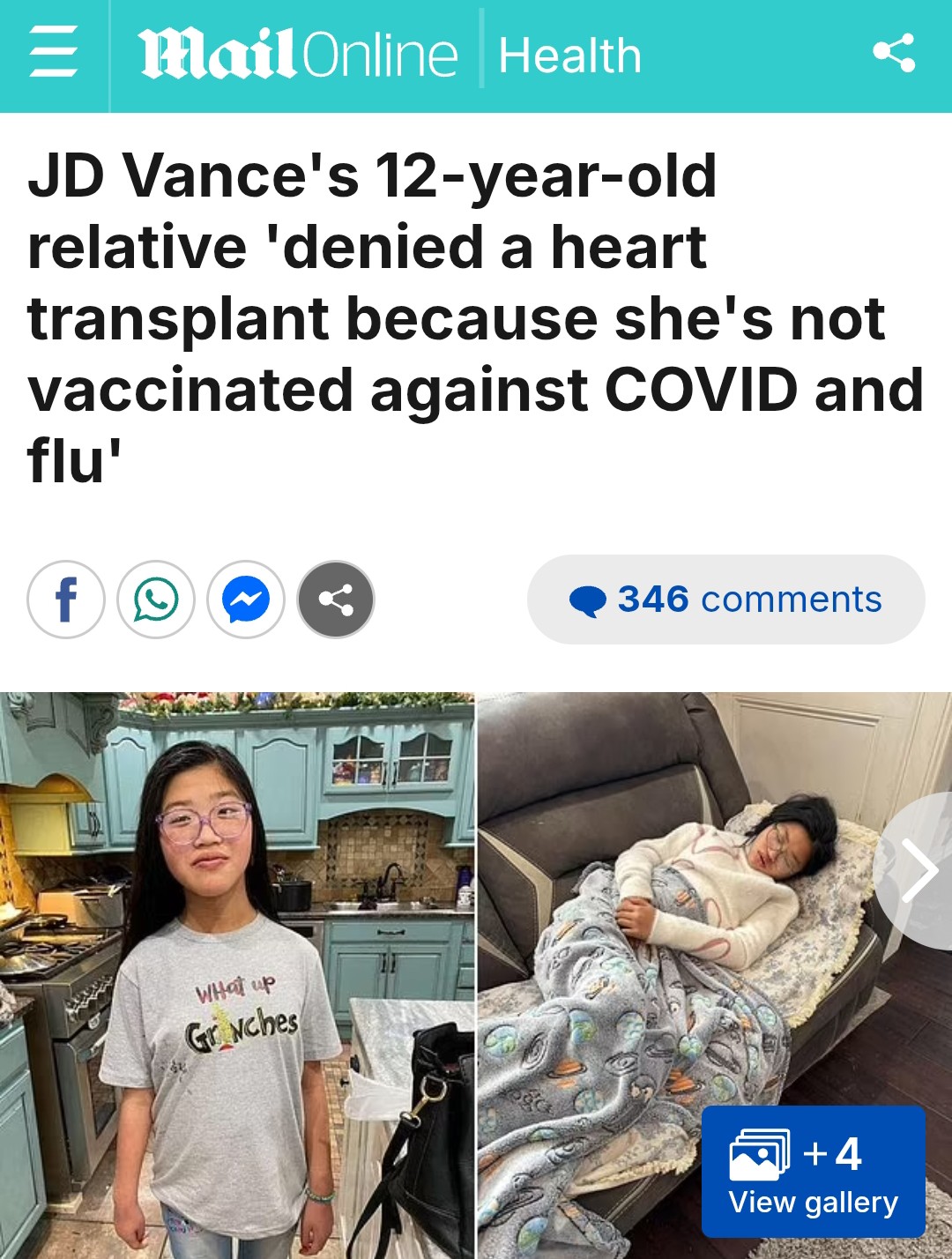 华人女孩被拒器官移植 她竟是副总统万斯的亲戚！