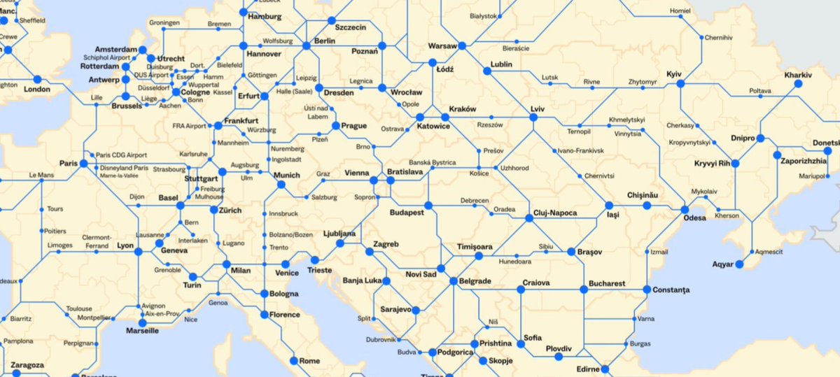 🇪🇺 A very ambitious European High Speed Rail network planned by the Commission. One ticketing app, one Railway Area. This would be amazing. From Lisbon to Luhansk
