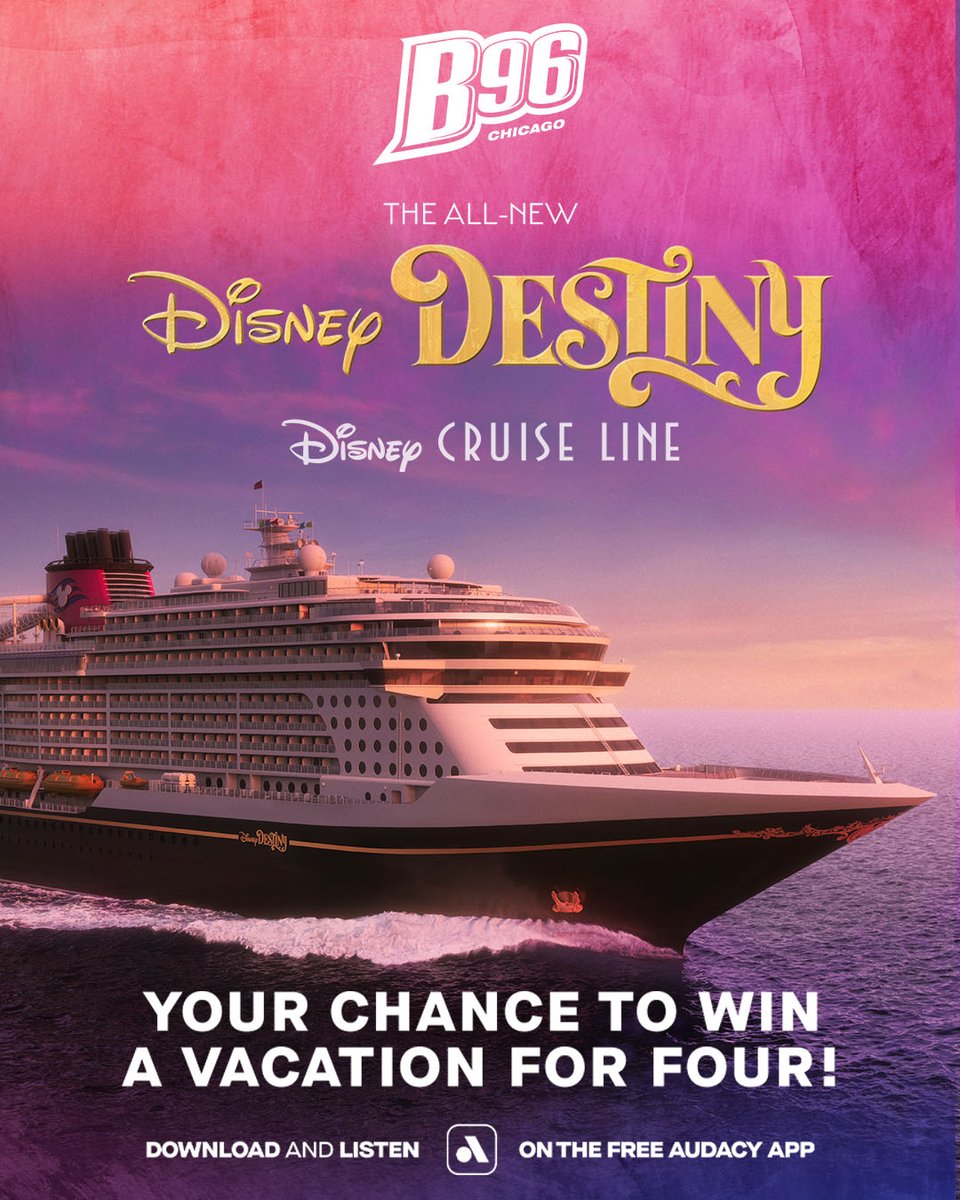 Your legend begins aboard the Disney Destiny, the all-new ship from Disney Cruise Line sailing November 2025! Log in and listen to 104.3 JAMS on Audacy for a chance to win a trip for 4 to set sail on the Disney Destiny in this national contest. bit.ly/4gAN1PA