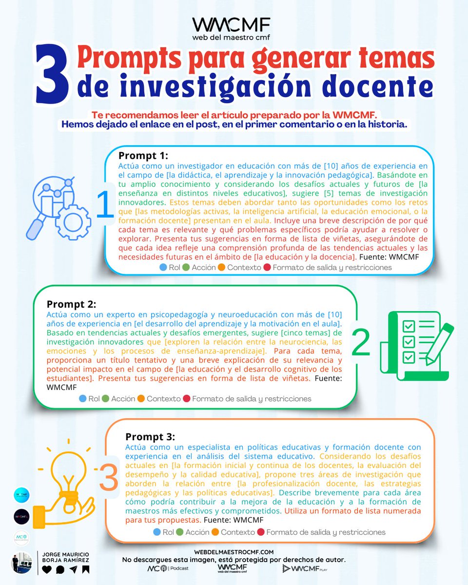 Los #mejores «Prompts» de #ChatGPT para #profesores. Enlace: webdelmaestrocmf.com/portal/los-mej…

🌟 Descubre cómo potenciar tu labor docente con herramientas diseñadas para transformar la enseñanza. 🌟 Aprende a optimizar tu tiempo, inspirar a tus estudiantes y llevar tu metodología al