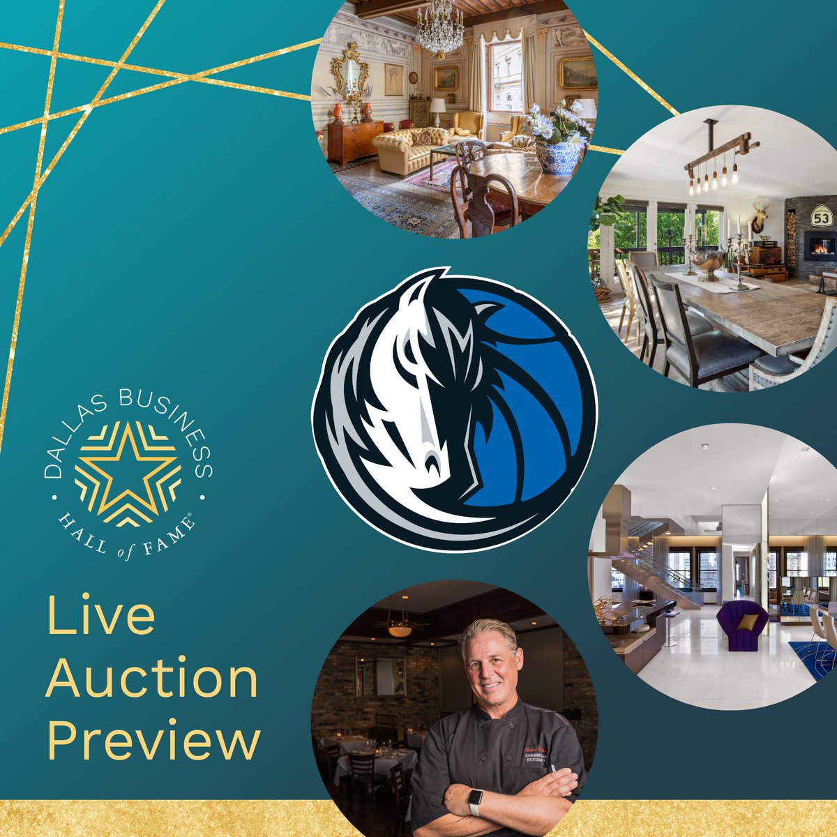 JADallas's tweet image. Live Auction Preview! Four nights in a Sonoma estate, a week in Italy, luxury suite at the Mavs/76ers, a stay at The Joule’s penthouse, private dinner at Chamberlain’s. Bid on these at Dallas Business Hall of Fame!
ow.ly/HxLo50UXUgo 
#JADallas #JADallasBusinessHallOfFame