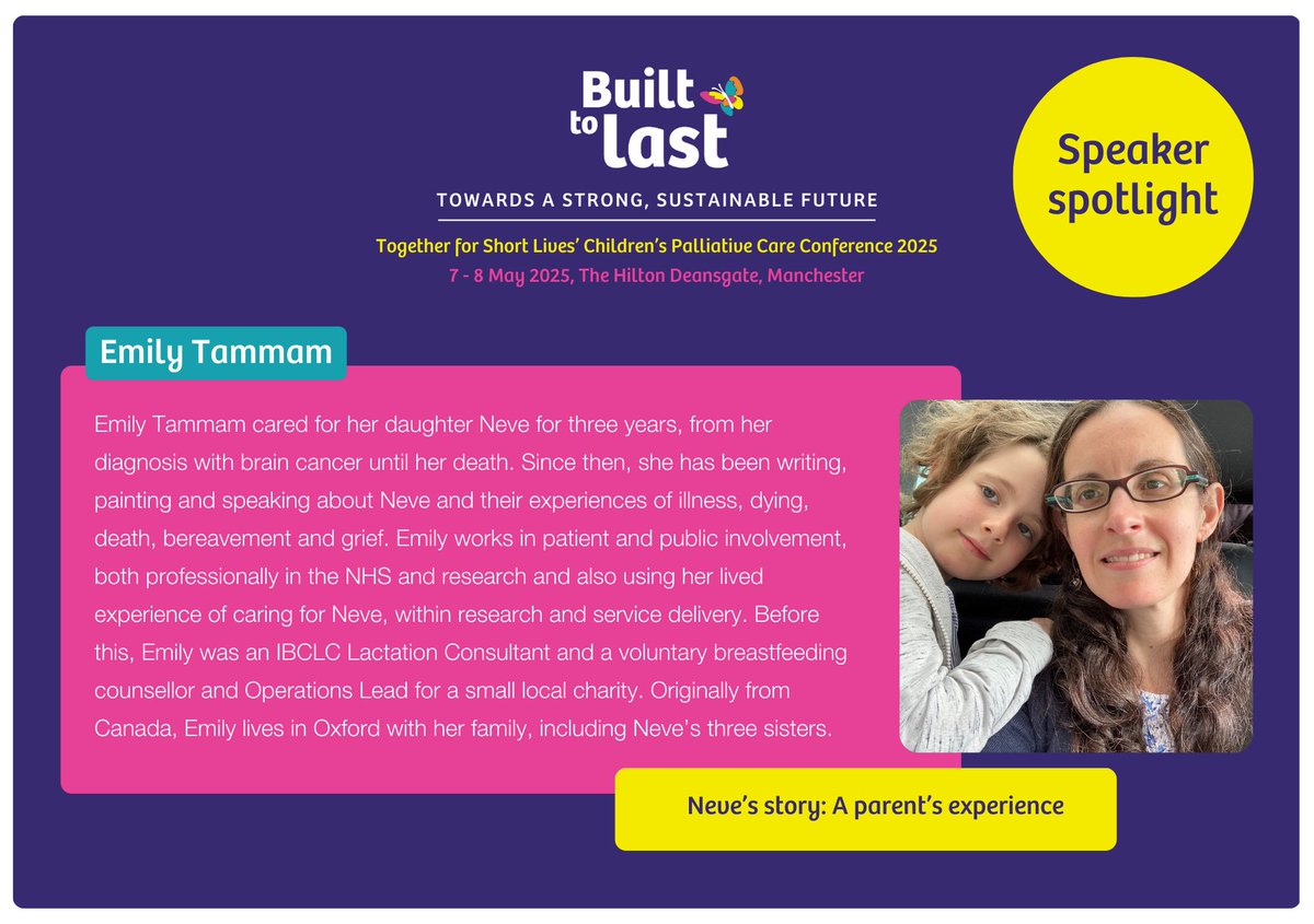 Together for Short Lives (@tog4shortlives) on Twitter photo 🌟Speaker Spotlight🌟
We are thrilled to introduce <a href="/EmilyTammam/">Emily Tammam</a> as a speaker at our 2025 Children's Palliative Care Conference!
🎤 Emily will be sharing her family's experience and Neve's story
Get your tickets ➡️ bit.ly/3YTnQSQ 🌟Speaker Spotlight🌟
We are thrilled to introduce <a href="/EmilyTammam/">Emily Tammam</a> as a speaker at our 2025 Children's Palliative Care Conference!
🎤 Emily will be sharing her family's experience and Neve's story
Get your tickets ➡️ bit.ly/3YTnQSQ
