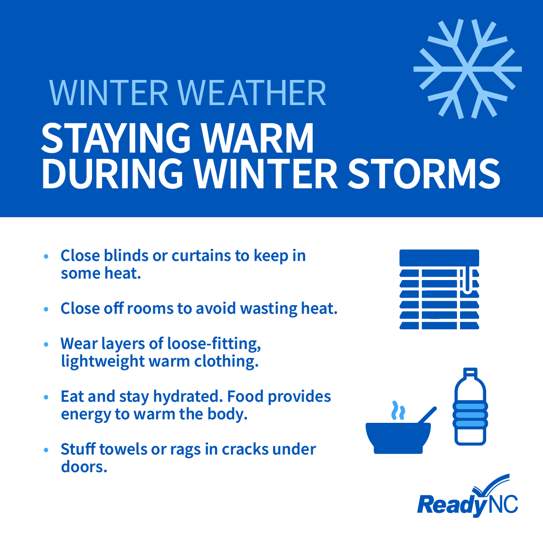 NCEmergency's tweet photo. Know how to safely stay warm during #WinterWx whether or not you have power.
#ReadyNC #NCPrep #WinterWx
-------
Sepa cómo mantenerse abrigado de manera segura durante el invierno #WinterWx ya sea que tenga o no electricidad. #ListoNC https://t.co/08kcyKkmDK
