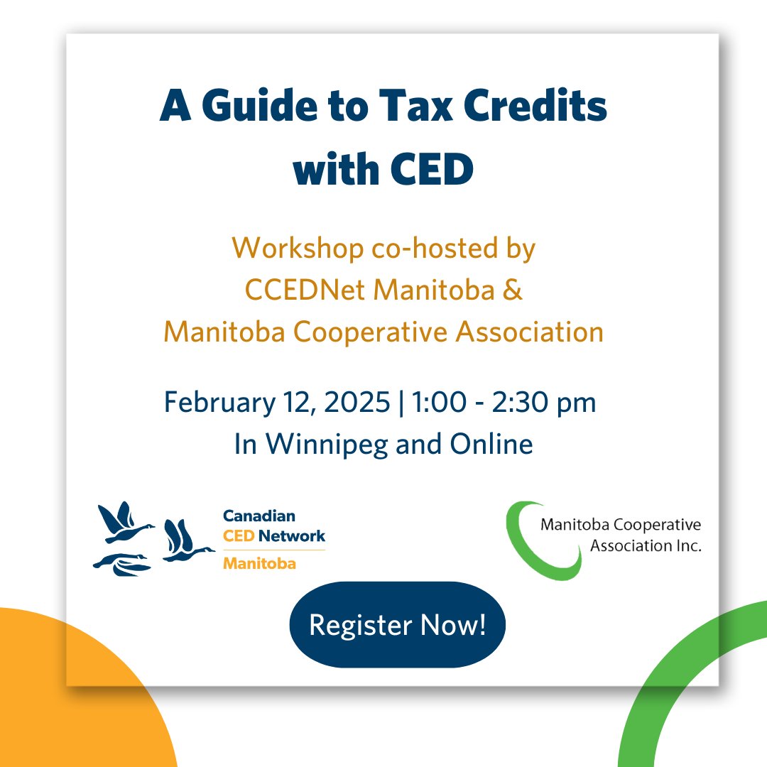 Canadian Community Economic Development Network (@ccednet_rcdec) on Twitter photo Last chance to register for our workshop with <a href="/ManitobaCoop/">Manitoba Cooperative Association</a> ""A Guide to Tax Credits with CED" taking place tomorrow (Feb 12). We'll explore @pegcitycarcoop as an example on how to apply the Manitoba Community Enterprise Development Tax Credit. ccednet-rcdec.ca/event/a-guide-… Last chance to register for our workshop with <a href="/ManitobaCoop/">Manitoba Cooperative Association</a> ""A Guide to Tax Credits with CED" taking place tomorrow (Feb 12). We'll explore @pegcitycarcoop as an example on how to apply the Manitoba Community Enterprise Development Tax Credit. ccednet-rcdec.ca/event/a-guide-…