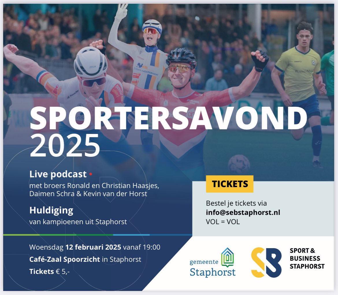 Gemeente Staphorst (@g_staphorst) on Twitter photo Morgenavond Sportersavond 2025
📍Café-Zaal Spoorzicht in Staphorst
🕖 19.00 uur
💶 €5,-
Bestel je tickets via info@sebstaphorst.nl Morgenavond Sportersavond 2025
📍Café-Zaal Spoorzicht in Staphorst
🕖 19.00 uur
💶 €5,-
Bestel je tickets via info@sebstaphorst.nl