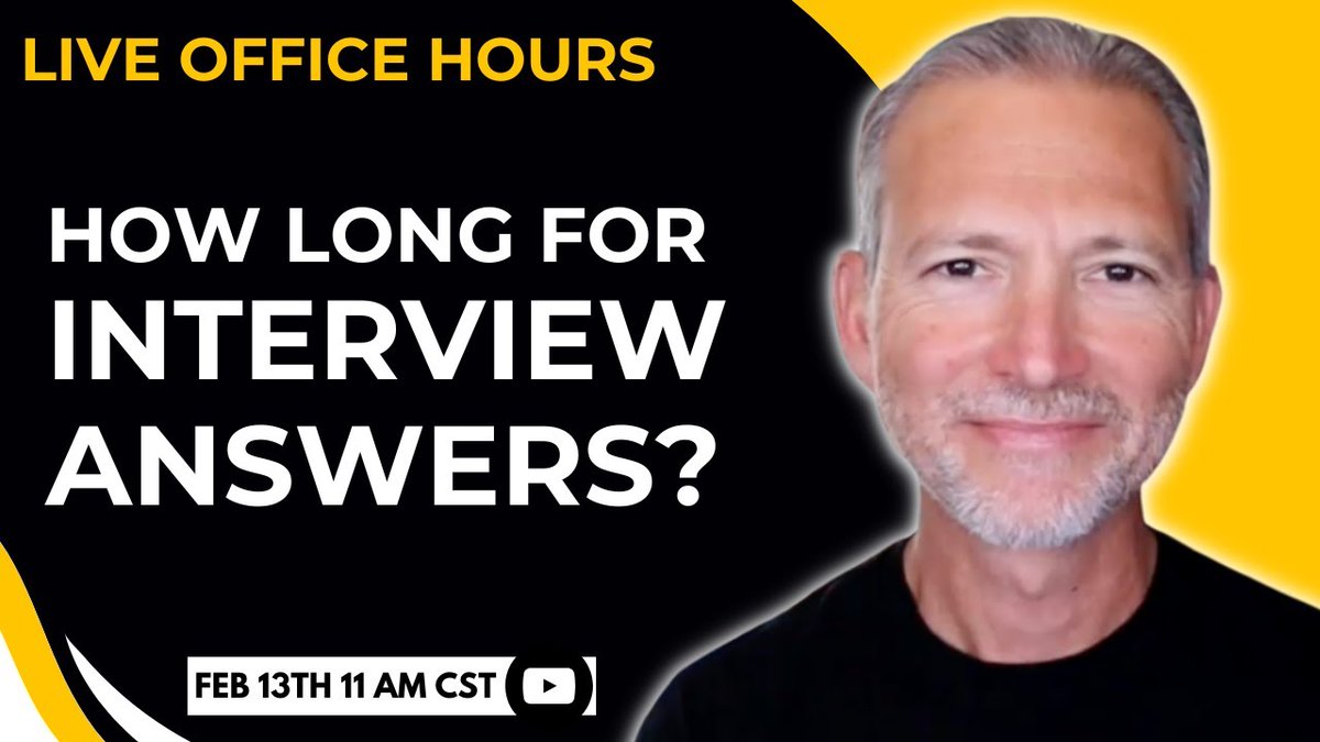 arlacivita's tweet image. 📅📌SAVE THE DATE for this week&apos;s Free Live Office Hours where I&apos;m covering
*HOW LONG SHOULD JOB INTERVIEW ANSWERS BE??*
 
Thursday, February 13th at 11 AM CST
Set your reminder here:  zurl.co/FmSZ2 

#jobinterview #interviewquestionsandanswers #interviewingtips