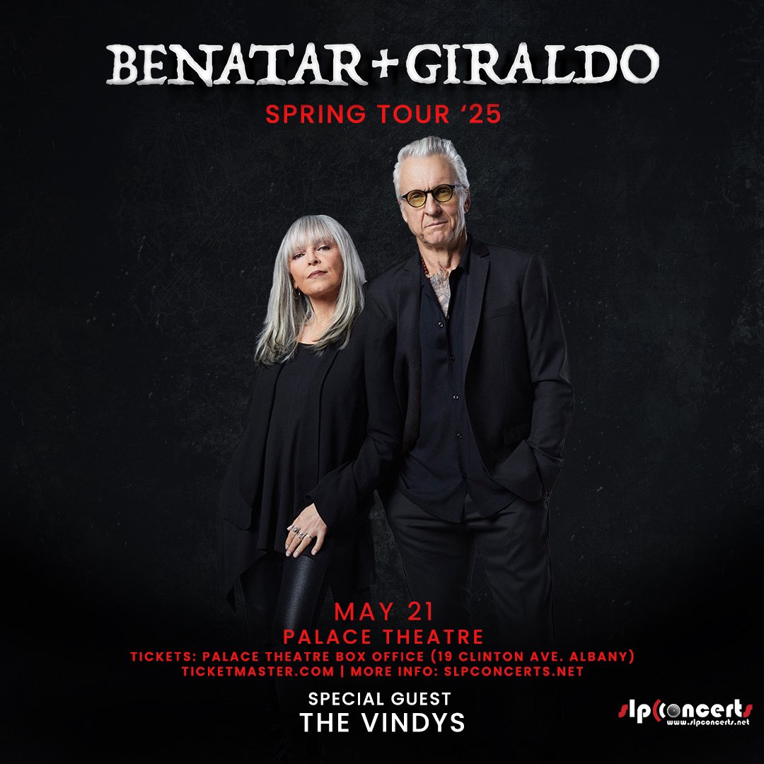 JUST ANNOUNCED: Pat Benatar &amp; Neil Giraldo are coming to the Palace Theatre on MAY 21 w/s/g The Vindys. Tickets go On Sale this Friday at 10am -&gt; bit.ly/PalPBNG25
