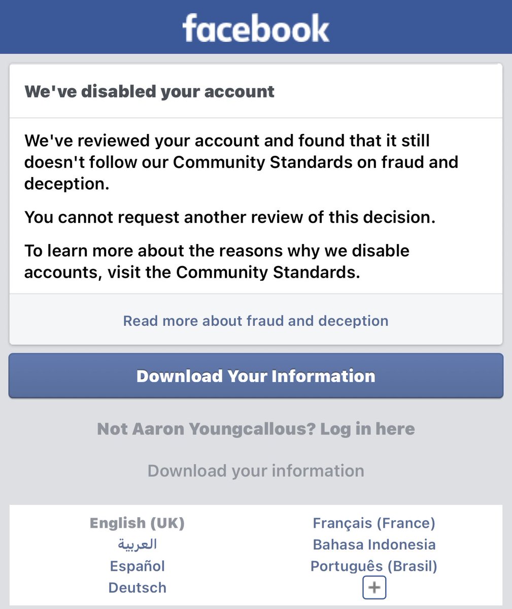 YoungCallous's tweet photo. @facebook  @Meta  
Please release my Facebook account and Instagram account back. Am innocent. I have never and will never be involved into anything like fraud and deception. I have sent tons of emails to Facebook with my ID, but I’m not got any reply one month now and my account https://t.co/U6PPl2dFdR