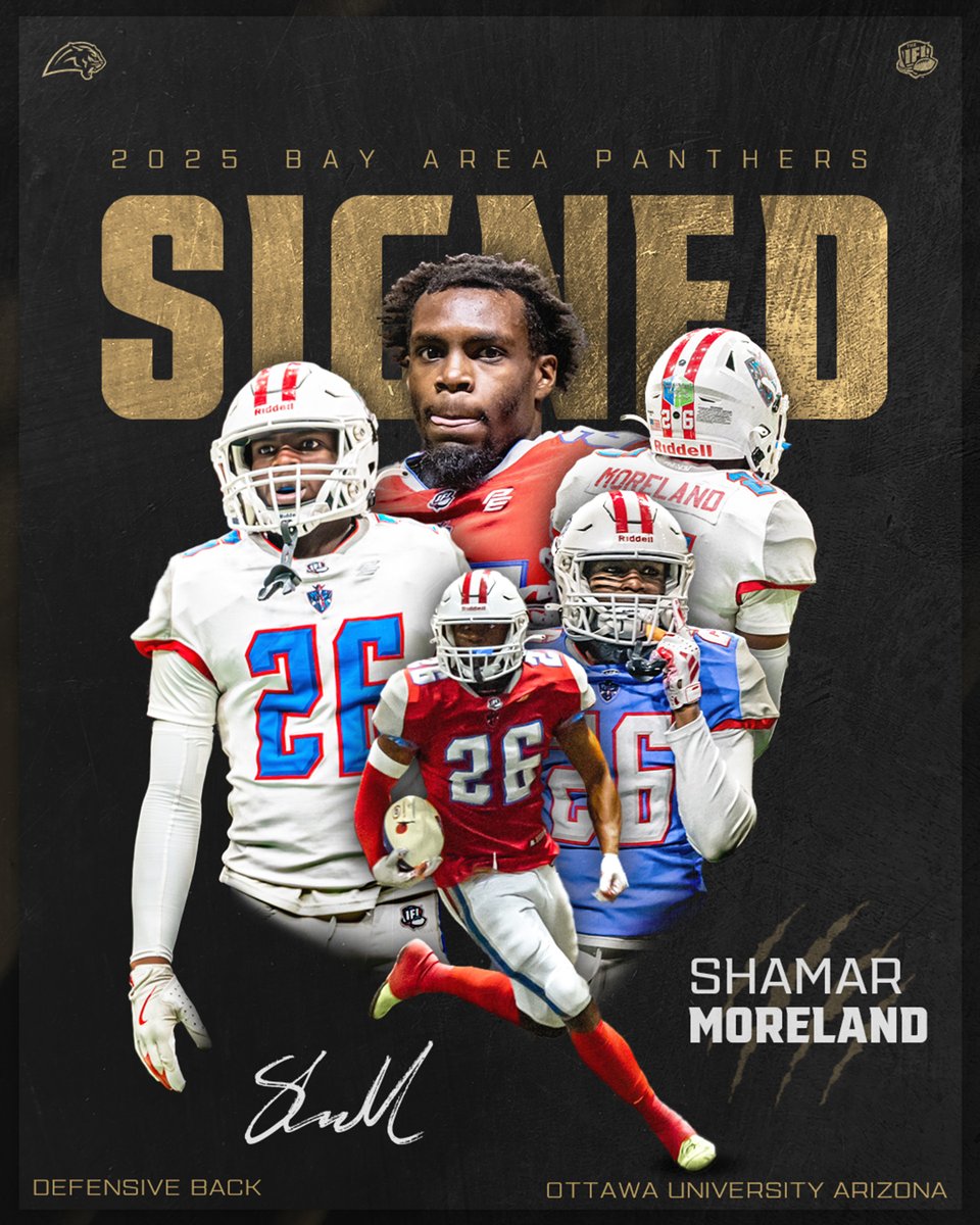 🐾 WELCOME TO THE JUNGLE:

We’re excited to announce our newest signing for the 2025 season—DB Shamar Moreland from Ottawa University Arizona! 💥 <a href="/Shamar_Moreland/">Sham🎥</a>

Read more: bit.ly/3Ez5Fu1

#BayAreaPanthers #PantherNation
