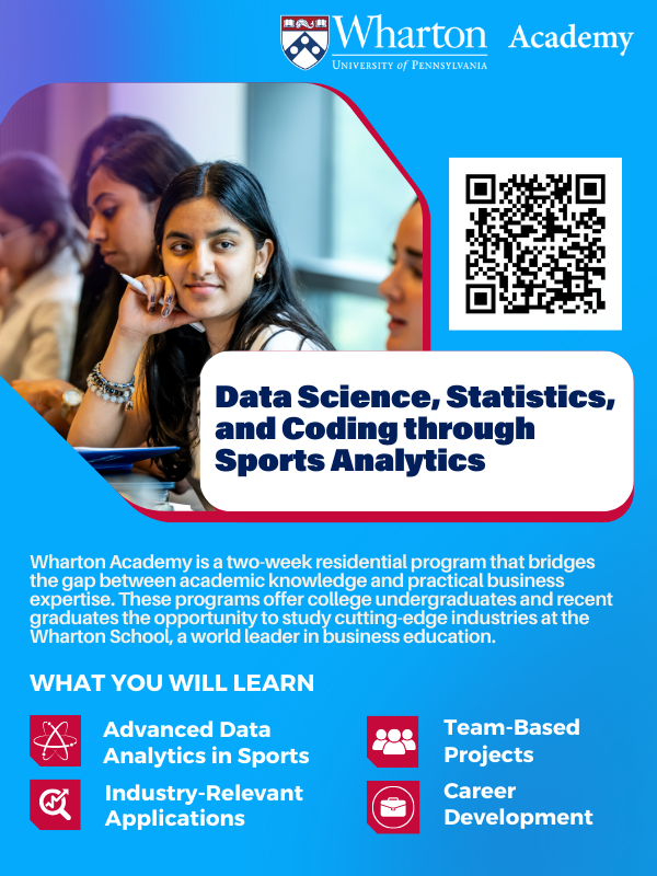 WhartonSABI's tweet image. Love sports &amp;amp; data? #Wharton Academy’s Sports Analytics program equips you with coding, stats &amp;amp; predictive modeling skills using real sports data! 

Led by @adiwyner - work on team projects &amp;amp; learn from industry pros.  Apply now! whr.tn/41bEEpp