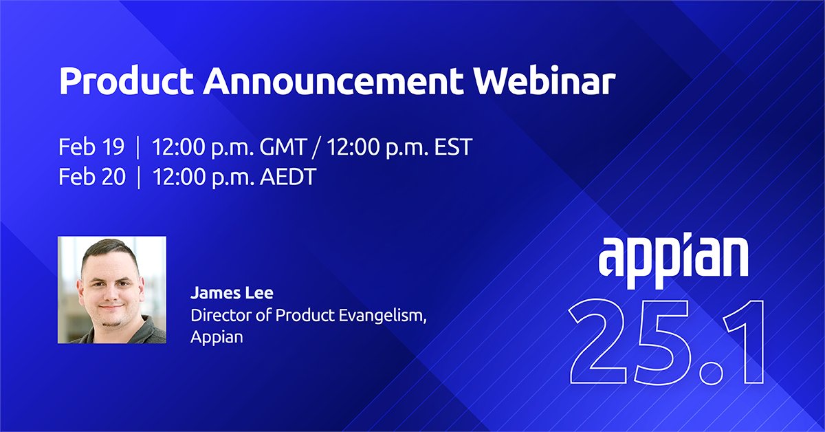 New features are coming to the Appian Platform. Join the 25.1 Product Announcement Webinar to see how you can:

- Process 75x more documents per hour with AI skills
- Embed AI in applications
- Sync more rows per record type in data fabric

Register now: ap.pn/4jN0UNl