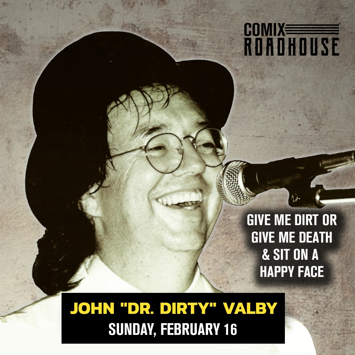 ComixRoadhouse's tweet image. Dr. Dirty is back and his dirty ditties haven't cleaned up a bit! Laugh with us in the Comedy Club February 16th. Grab your tickets today!
Tickets + More: shorturl.at/hjBDQ