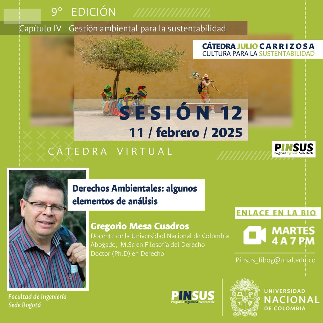 PinsusFIUN's tweet photo. 11/02/2025 Cap. IV: Gestión ambiental para la sustentabilidad 
Derechos Ambientales: algunos elementos de análisis. - 
Gregorio Mesa Cuadros, docente de la Universidad Nacional de Colombia, Ph.D. en Derecho. 

Enlace en el primer comentario https://t.co/cEnCR2XAlk