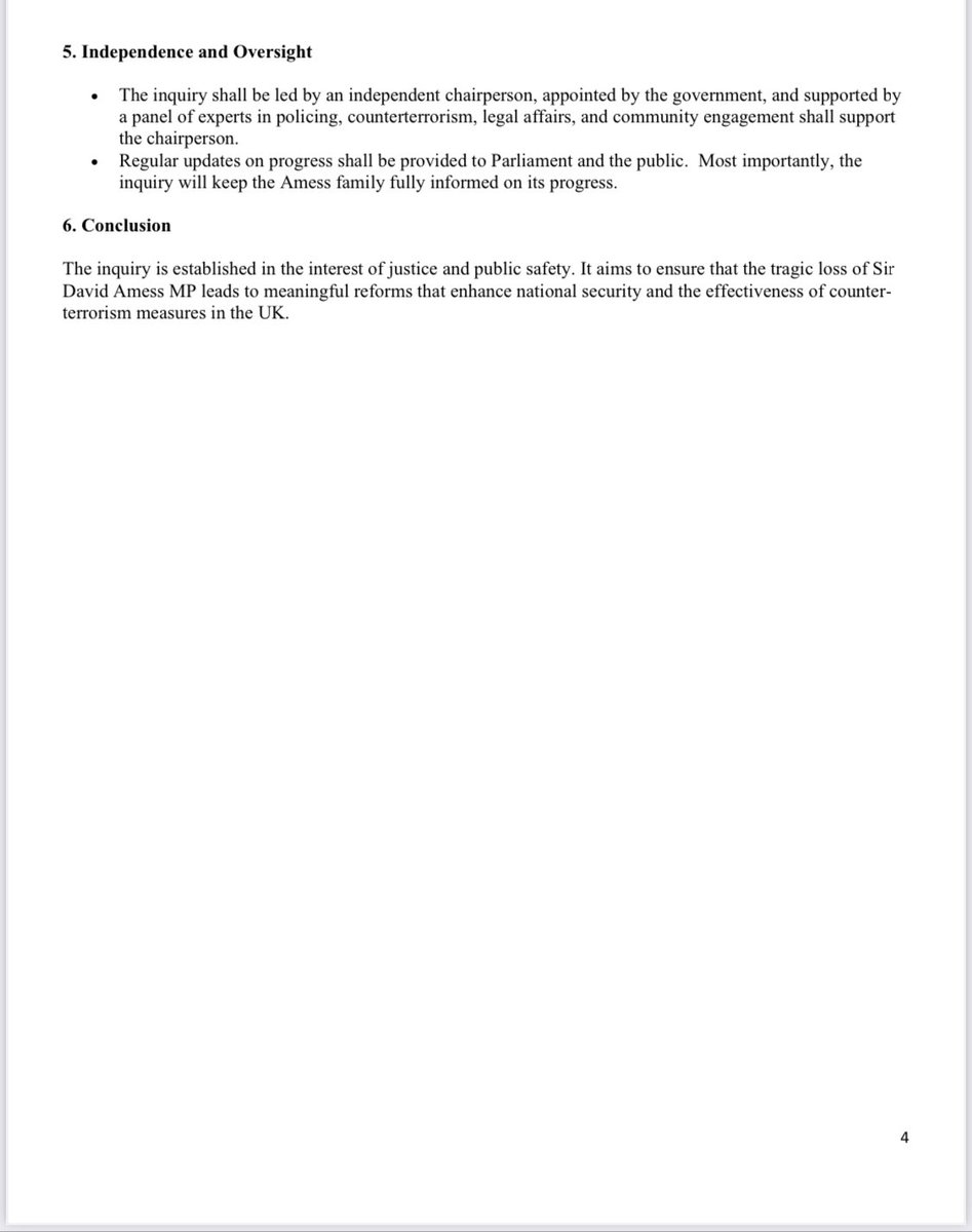 Anna_Firth's tweet image. 2/ In order to assist the Amess family and the @ukhomeoffice in conjunction with Lady Julia and Katie Amess I have taken the liberty of drafting  suggested #TermsofReference for such an inquiry.  There remain lots of unanswered questions surrounding the death of #SurDavidAmess…