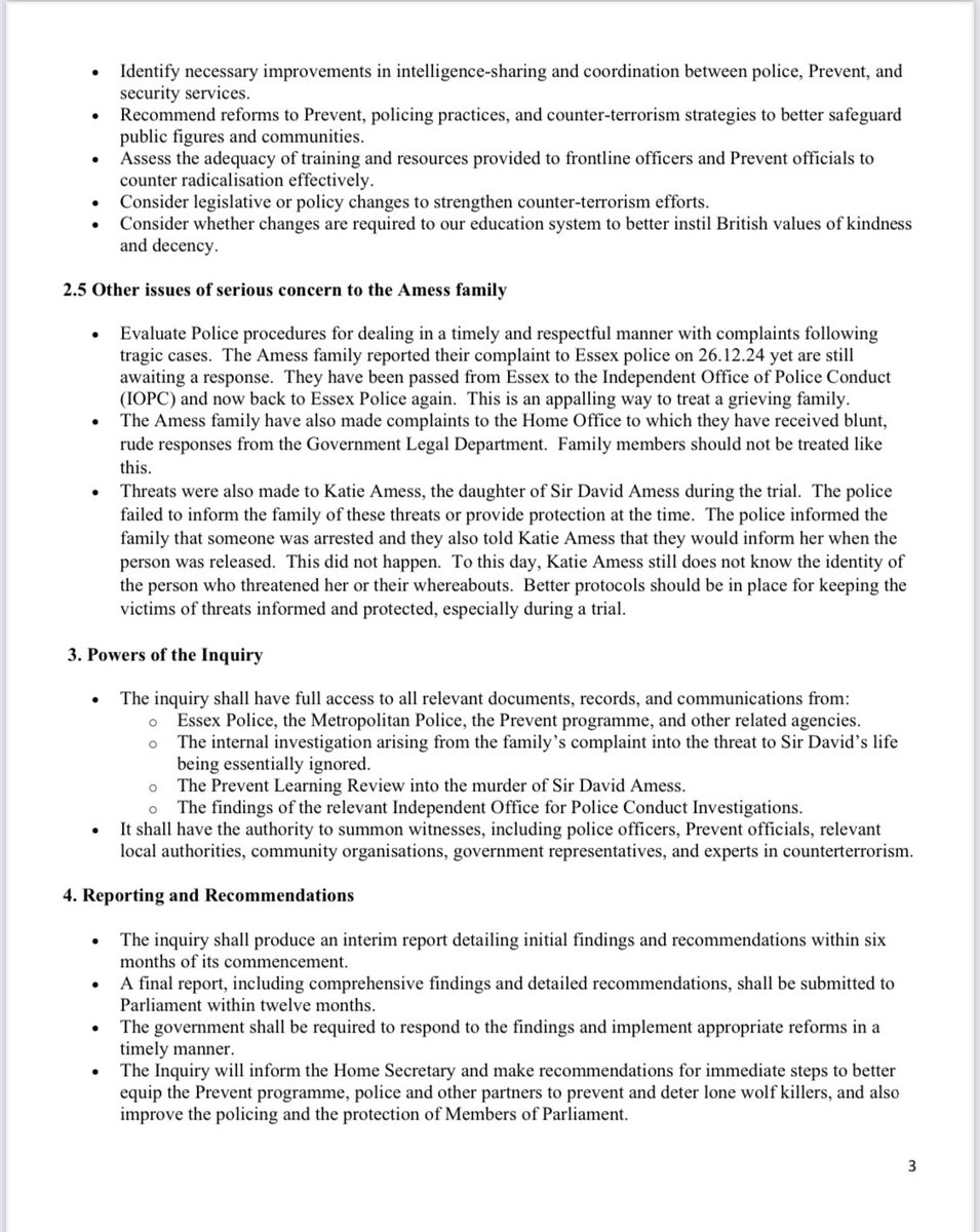 Anna_Firth's tweet image. 2/ In order to assist the Amess family and the @ukhomeoffice in conjunction with Lady Julia and Katie Amess I have taken the liberty of drafting  suggested #TermsofReference for such an inquiry.  There remain lots of unanswered questions surrounding the death of #SurDavidAmess…