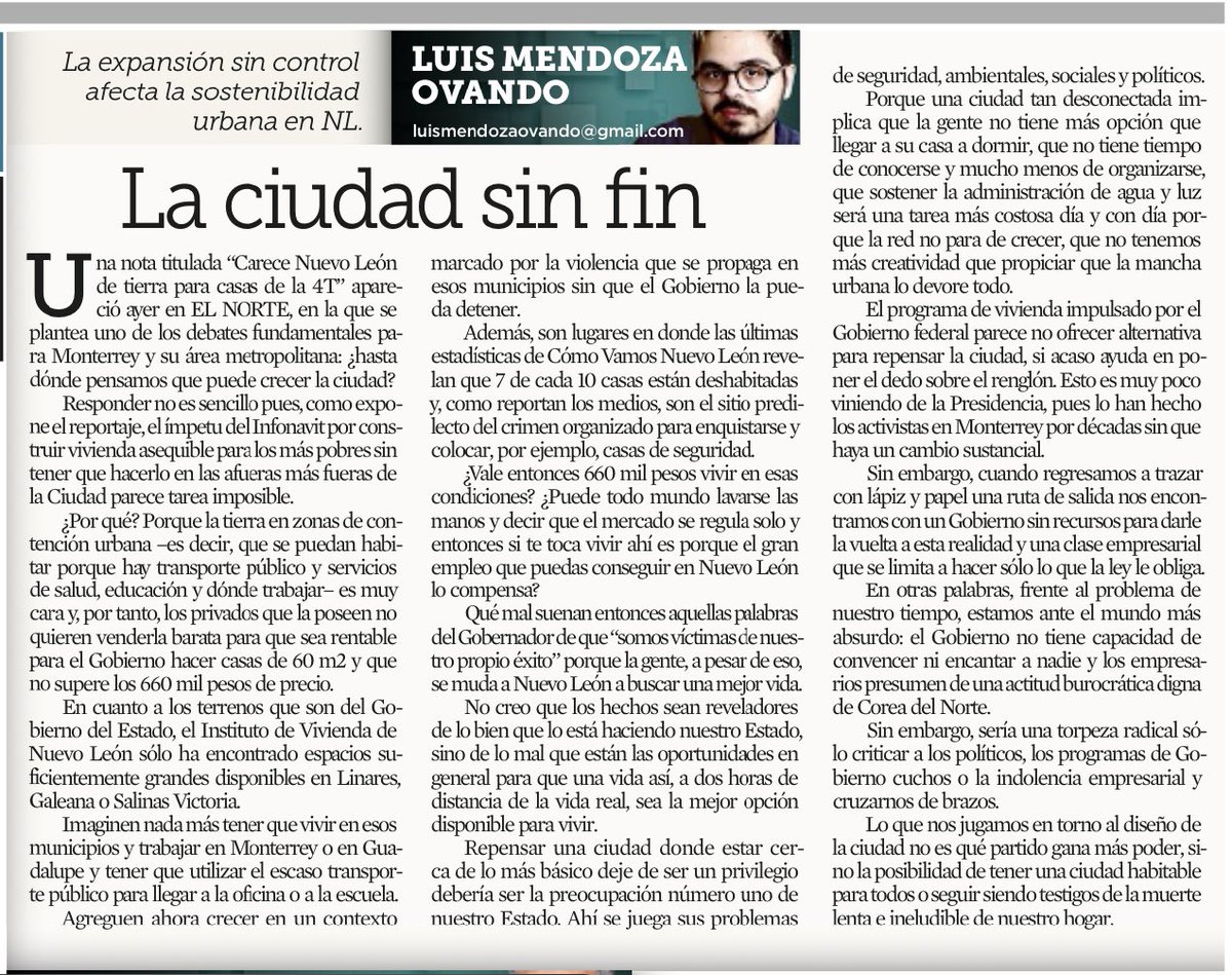 Ayer vi una nota que planteaba que era imposible que el Infonavit construyera en zonas céntricas y que lo harían en municipios prácticamente rurales. ¿Hasta donde creemos que la ciudad puede crecer?