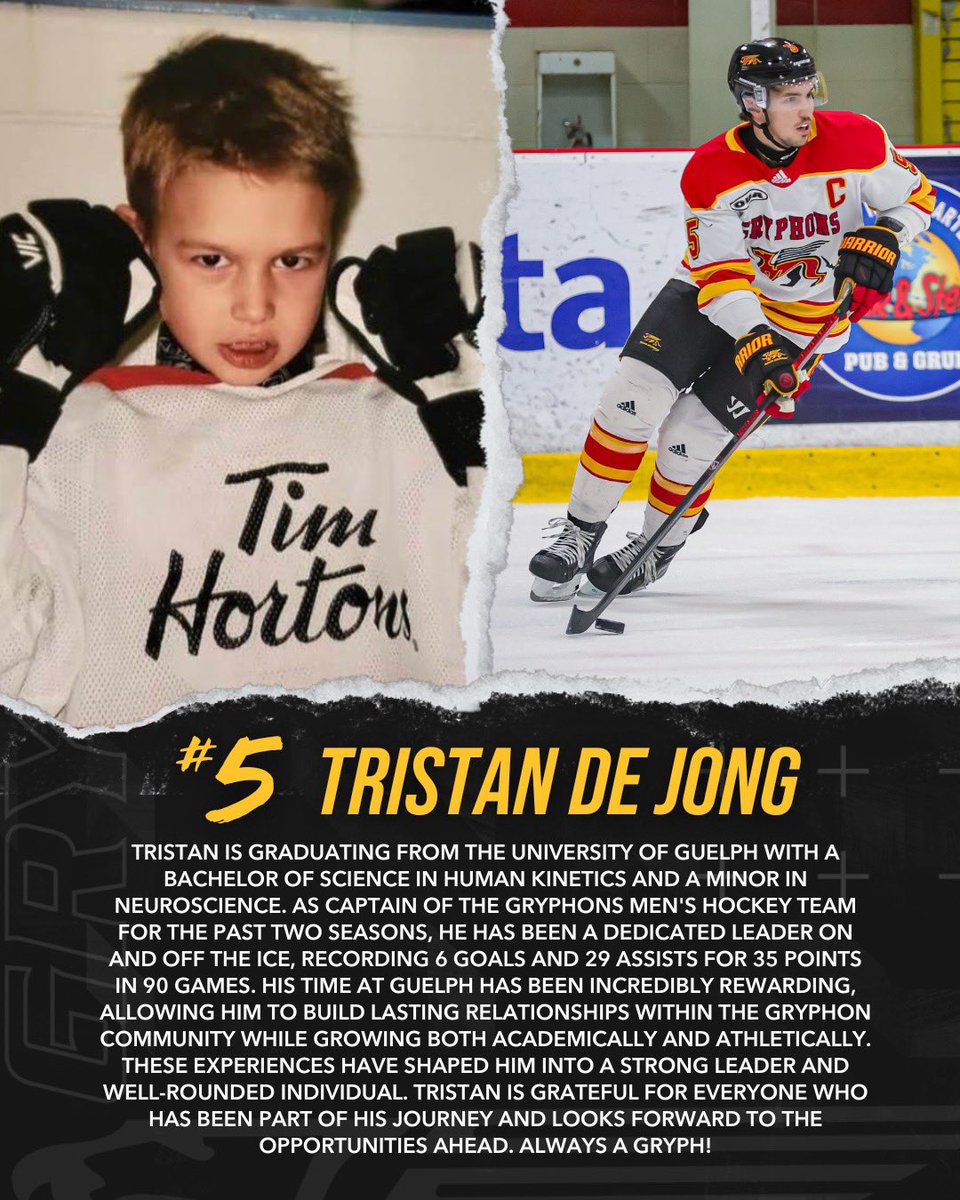 🌟 SENIOR SPOTLIGHT 🌟 

Meet our captain, Tristan De Jong 🏒 Leading with heart, skill, and dedication, Tristan has set the standard for leadership both on and off the ice! We can’t wait to see what’s next for you! 🔥

#GuelphGryphons #SeniorSpotlight #GryphonPride