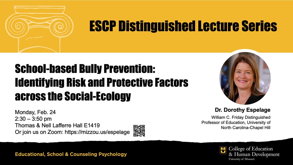 Chris Slaten (@cdslaten) on Twitter photo I'm thrilled to announce that Dr. Dorothy Espelage will be our inaugural speaker for our departmental (ESCP) distinguished lecture series on February 24th! <a href="/MizzouEducation/">Mizzou Education & Human Development</a> <a href="/MizzouResearch/">Mizzou Research</a> <a href="/Mizzou/">Mizzou</a> <a href="/DrDotEspelage/">Dr. Dorothy Espelage</a> <a href="/EscpMizzou/">ESCP Mizzou</a> I'm thrilled to announce that Dr. Dorothy Espelage will be our inaugural speaker for our departmental (ESCP) distinguished lecture series on February 24th! <a href="/MizzouEducation/">Mizzou Education & Human Development</a> <a href="/MizzouResearch/">Mizzou Research</a> <a href="/Mizzou/">Mizzou</a> <a href="/DrDotEspelage/">Dr. Dorothy Espelage</a> <a href="/EscpMizzou/">ESCP Mizzou</a>