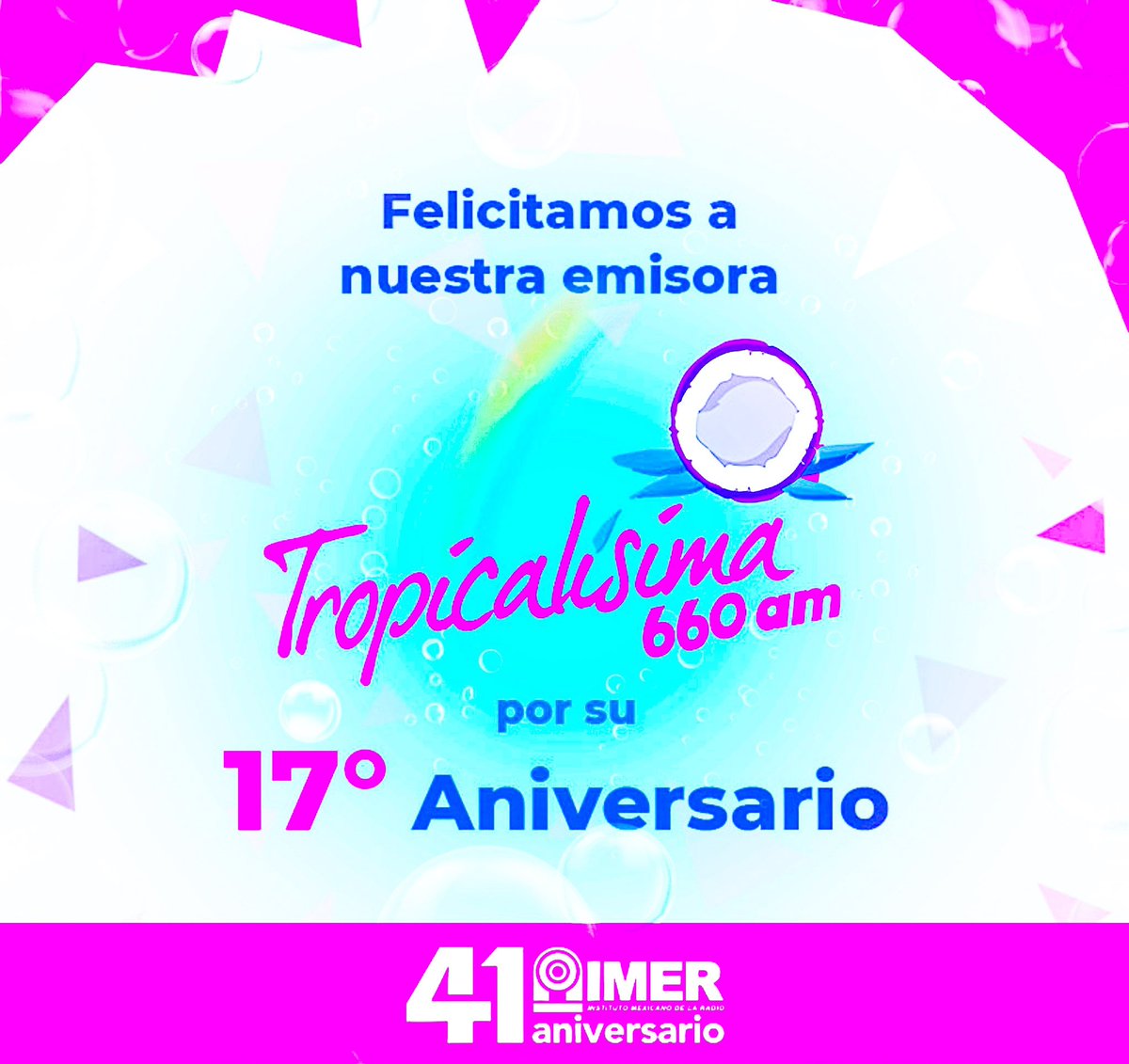 IMER (@imerhoy) on Twitter photo 🎉 ¡ Muchas felicidades a <a href="/tropi660am/">Tropicalísima</a> que cumple 17 años al aire! ¡Gracias al gran equipo y a nuestras queridas audiencias! 🥥📻 🥳
Conéctate hoy a la transmisión en vivo 660 AM ¡será una celebración inolvidable!
#ElSonidoDeLaCalle
#17AñosTropicalísima
#SomosRadioPública 🎉 ¡ Muchas felicidades a <a href="/tropi660am/">Tropicalísima</a> que cumple 17 años al aire! ¡Gracias al gran equipo y a nuestras queridas audiencias! 🥥📻 🥳
Conéctate hoy a la transmisión en vivo 660 AM ¡será una celebración inolvidable!
#ElSonidoDeLaCalle
#17AñosTropicalísima
#SomosRadioPública