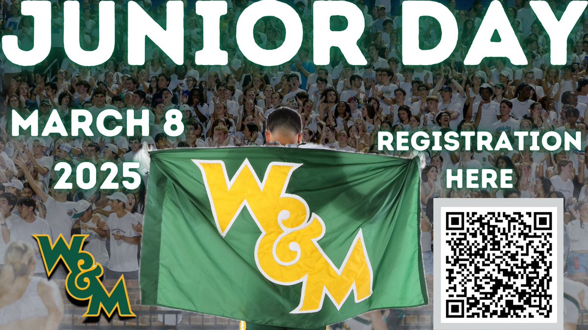 William & Mary Tribe Football (@wmtribefootball) on Twitter photo Junior Day:
📅 Saturday, March 8, 2025
📍Zable Stadium
🕦 Check in 11:30 AM
🔗 Register: docs.google.com/forms/d/e/1FAI…
🏈 Recruiting Questionnaire: questionnaires.armssoftware.com/7f0ac3a662a4
📞 Contact:
Peggy Lukas (Exec. Asst. to HC) psluka@wm.edu
Dillon Bryant <a href="/DillonBryant_/">Dillon Bryant</a>
#GoTribe Junior Day:
📅 Saturday, March 8, 2025
📍Zable Stadium
🕦 Check in 11:30 AM
🔗 Register: docs.google.com/forms/d/e/1FAI…
🏈 Recruiting Questionnaire: questionnaires.armssoftware.com/7f0ac3a662a4
📞 Contact:
Peggy Lukas (Exec. Asst. to HC) psluka@wm.edu
Dillon Bryant <a href="/DillonBryant_/">Dillon Bryant</a>
#GoTribe