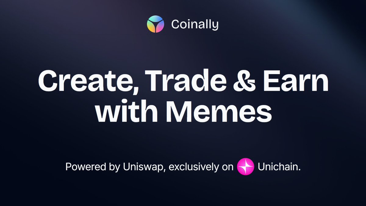 coinallyio's tweet image. Introducing Coinally.

Create, Trade &amp;amp; Earn with Memes.

Powered by Uniswap, exclusively on Unichain.

coinally.io

🦄🦄
