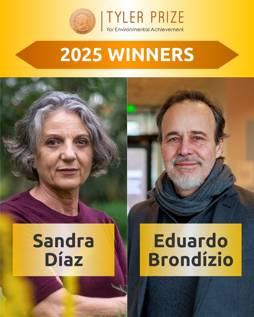 Tyler Prize for Environmental Achievement (@tylerprize) on Twitter photo 🌿 Sandra Díaz & Eduardo Brondízio Win the 2025 Tyler Prize! 🌎✨
💬 "The climate crisis, biodiversity loss & inequalities are all connected." – Díaz & Brondízio
🔥 Let’s celebrate these changemakers! 
#TylerPrize #Biodiversity #Sustainability #ClimateAction #GlobalSouth 🌿 Sandra Díaz & Eduardo Brondízio Win the 2025 Tyler Prize! 🌎✨
💬 "The climate crisis, biodiversity loss & inequalities are all connected." – Díaz & Brondízio
🔥 Let’s celebrate these changemakers! 
#TylerPrize #Biodiversity #Sustainability #ClimateAction #GlobalSouth